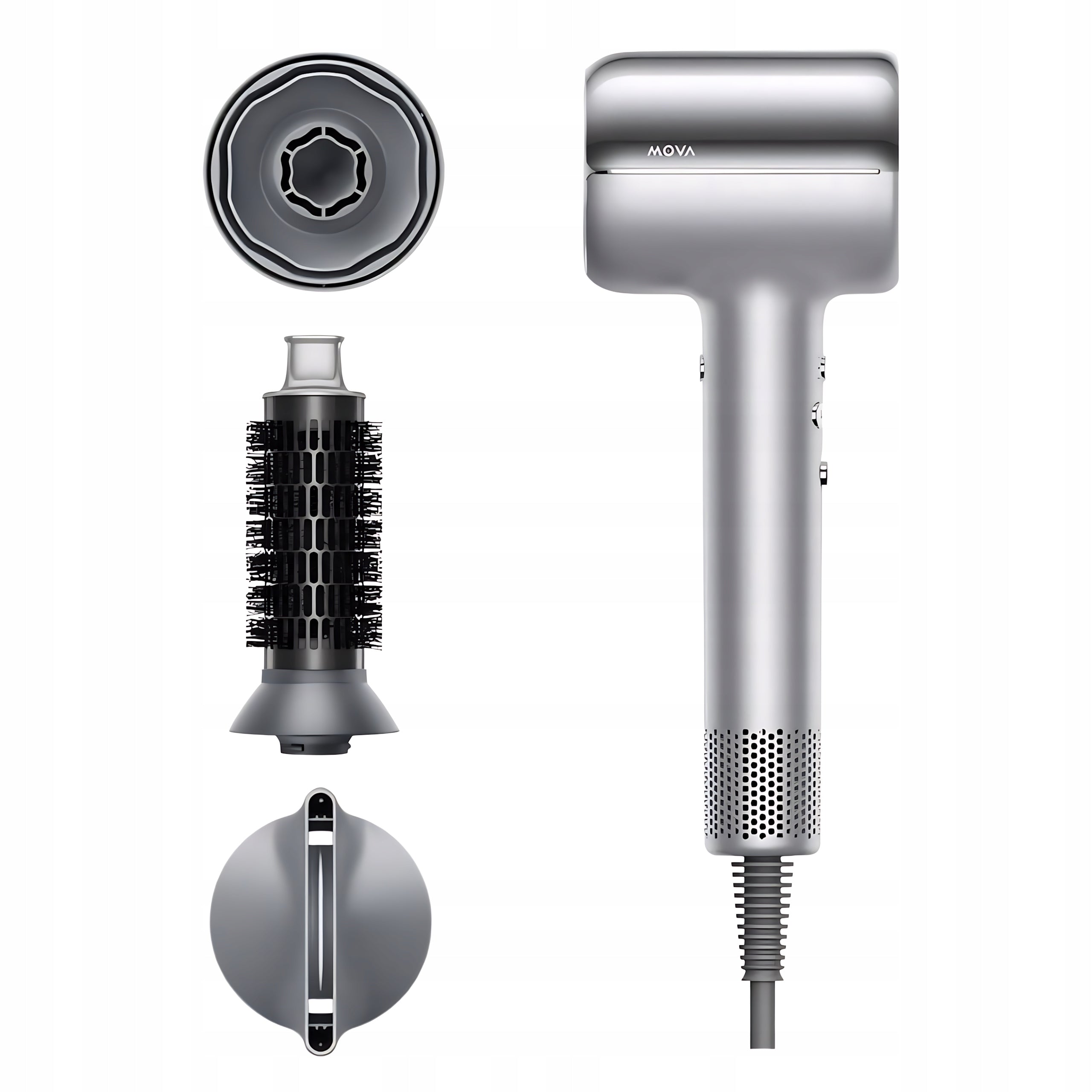 Hair Dryer With Ionization Mova Shine 20 Silver 65m/s 3 Tips