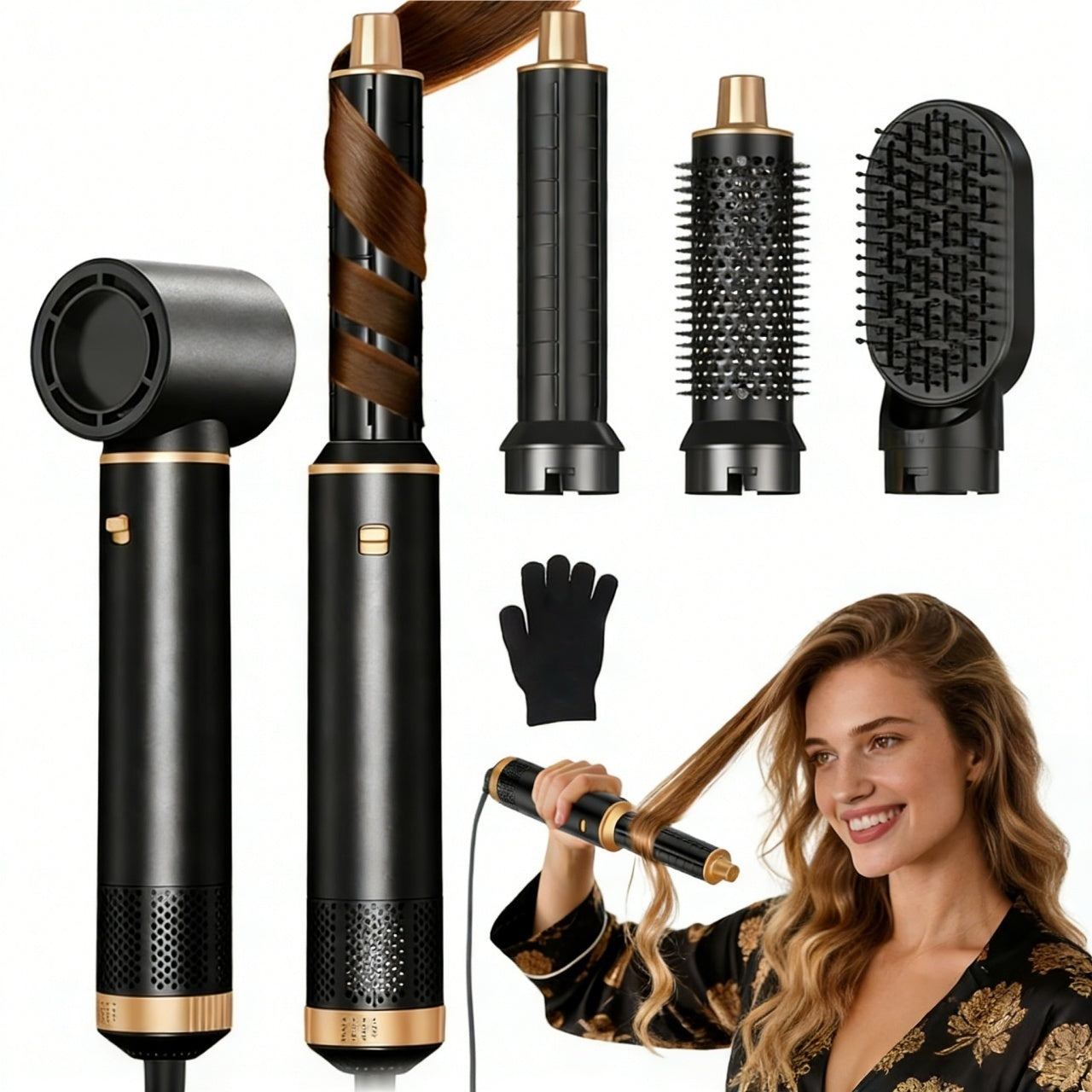Hair Dryer with Curler and Straightener Negative Ion Technology 5in1