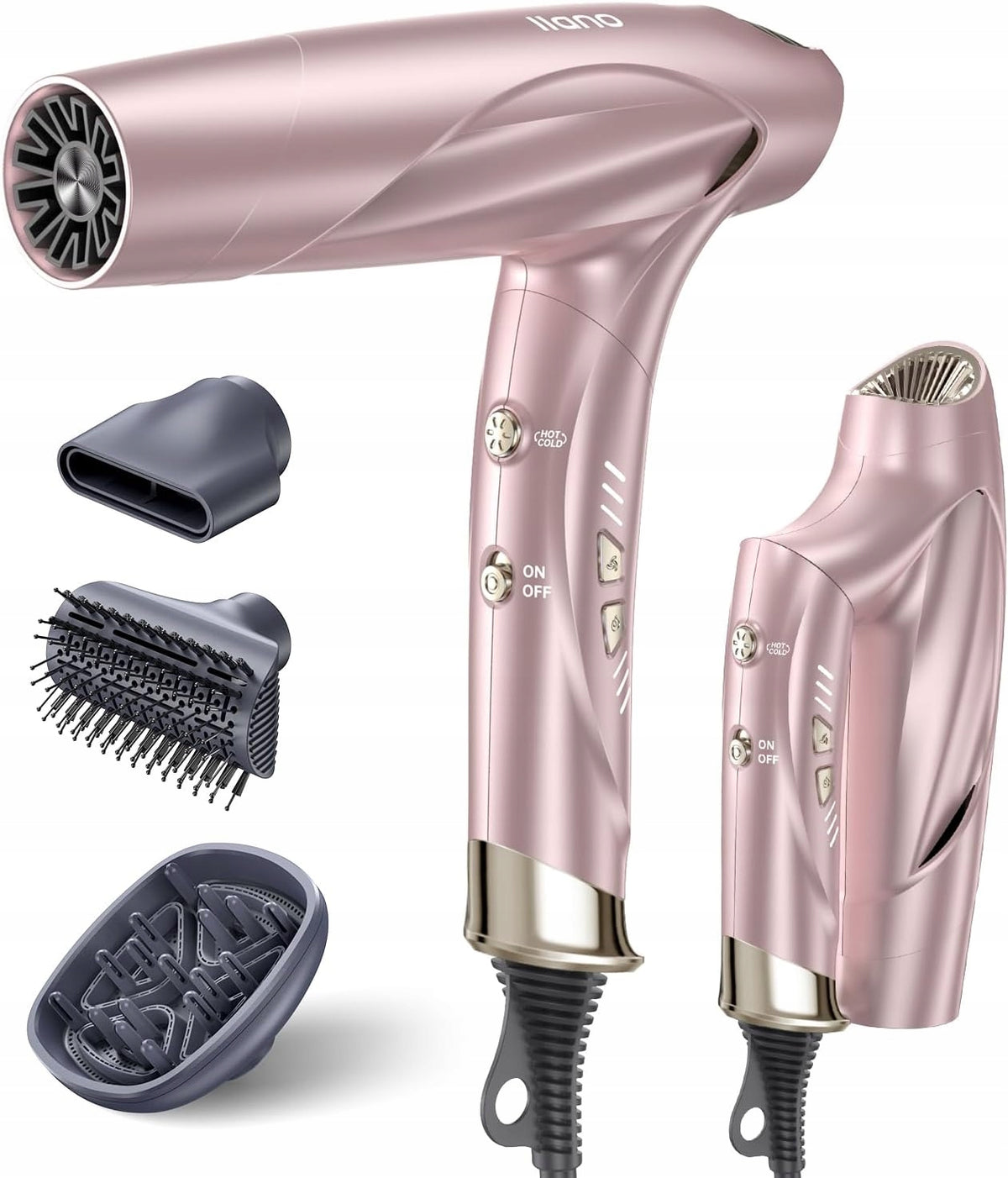 Hair Dryer with Diffuser and Tips Folding Pink Ionic LLANO