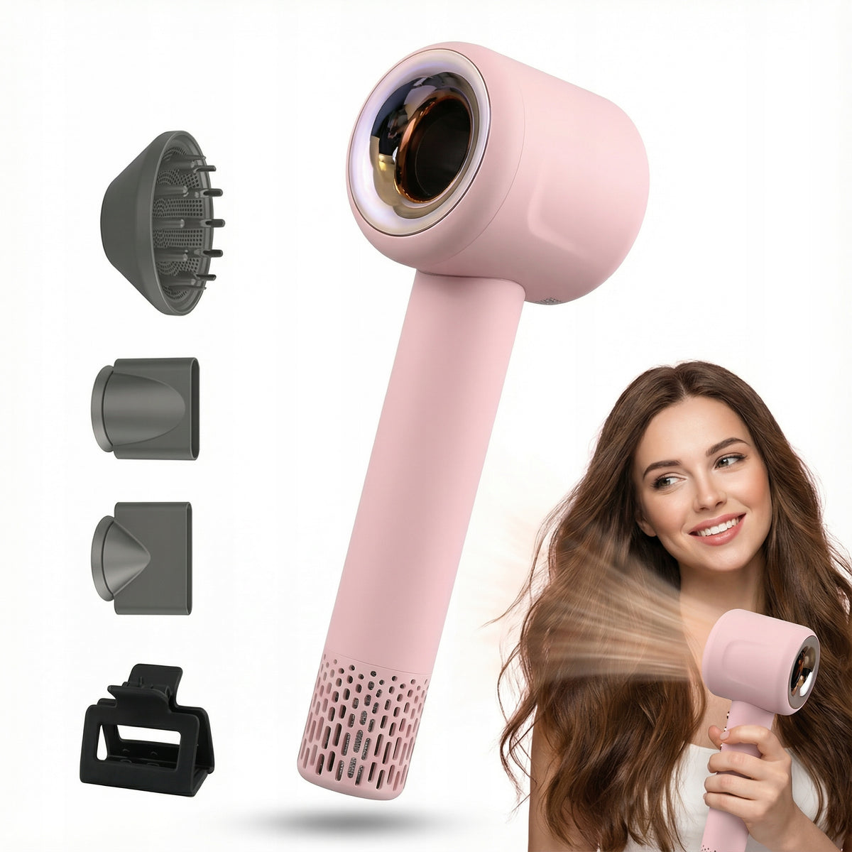 Hair Dryer with Ionization 1600W Quiet 55dB Magnetic Diffuser Lightweight