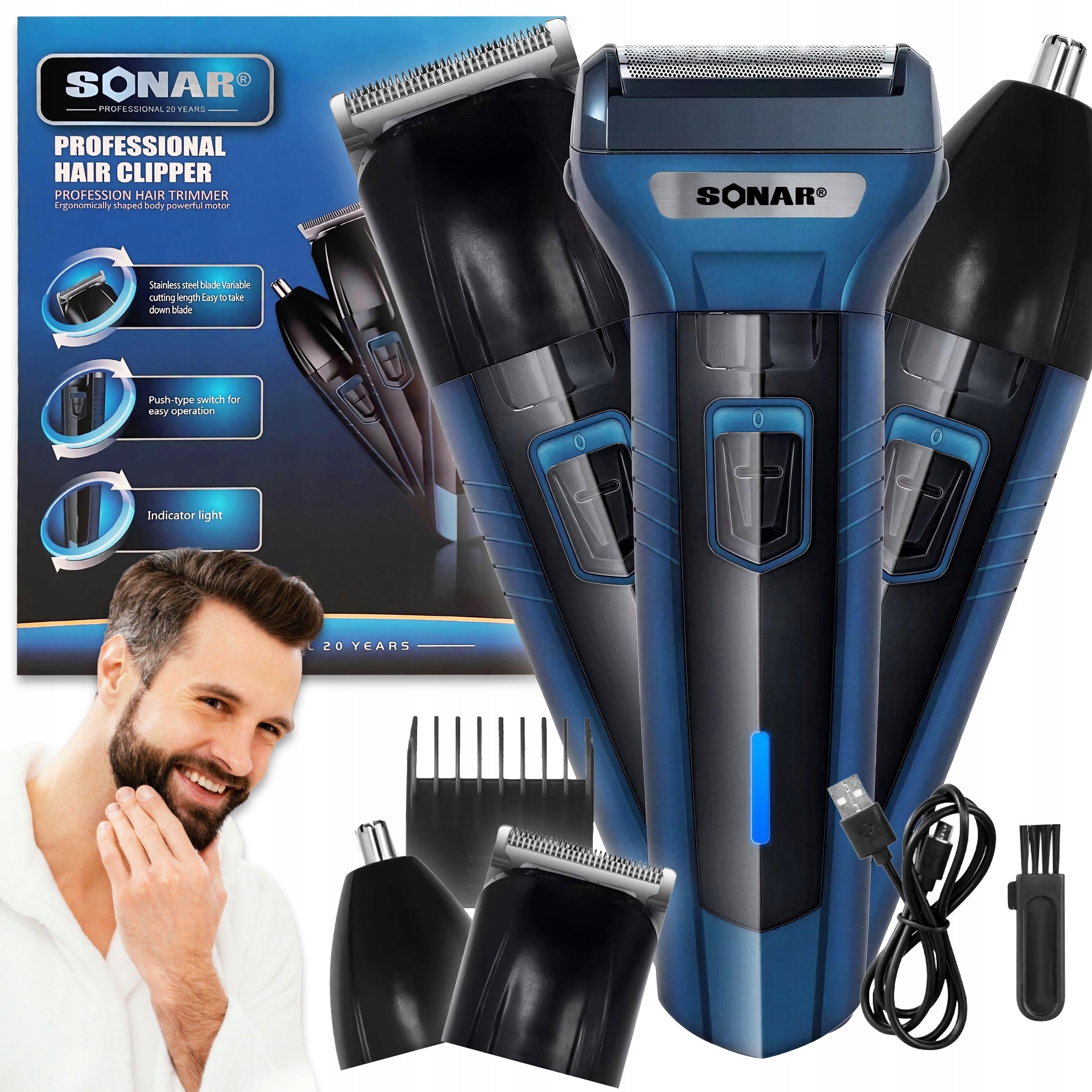 Hair Trimmer Machine Wireless Sonar Professional 3-in-1