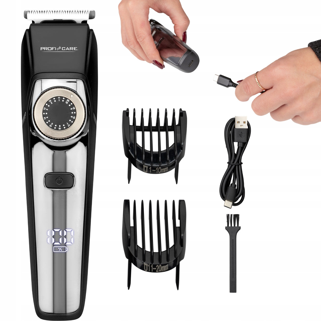 Hair and beard clipper ProfiCare PC-HSM/R 2in1, ceramic blade