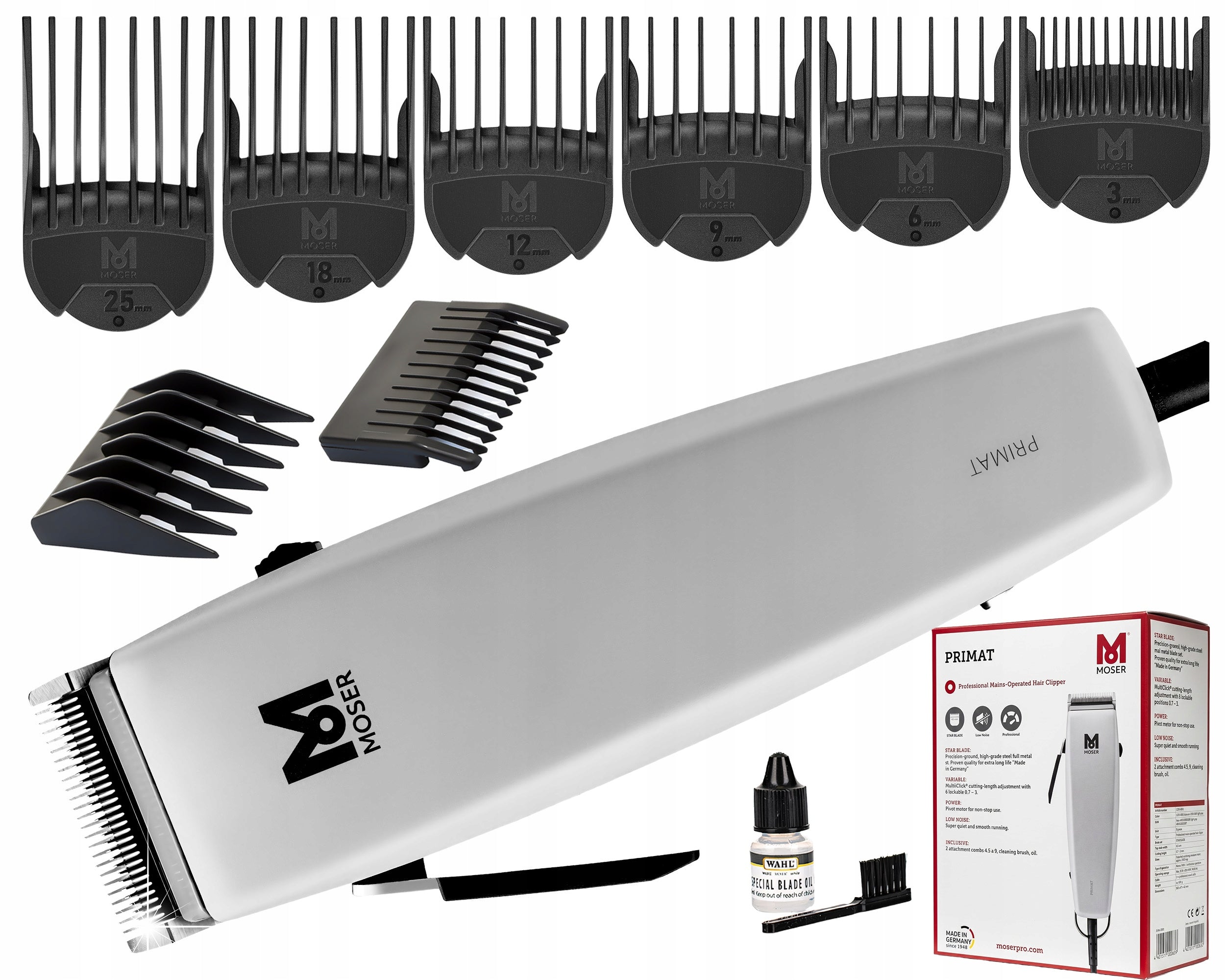 Hair clipper MOSER Primat Titanium PRO 1230 StarBlade 48mm + 8 attachments Manufacturer code 12307170