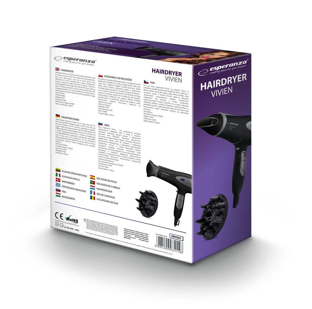 Hairdryer Esperanza Ionic Vivien EBH005 Model 601262172