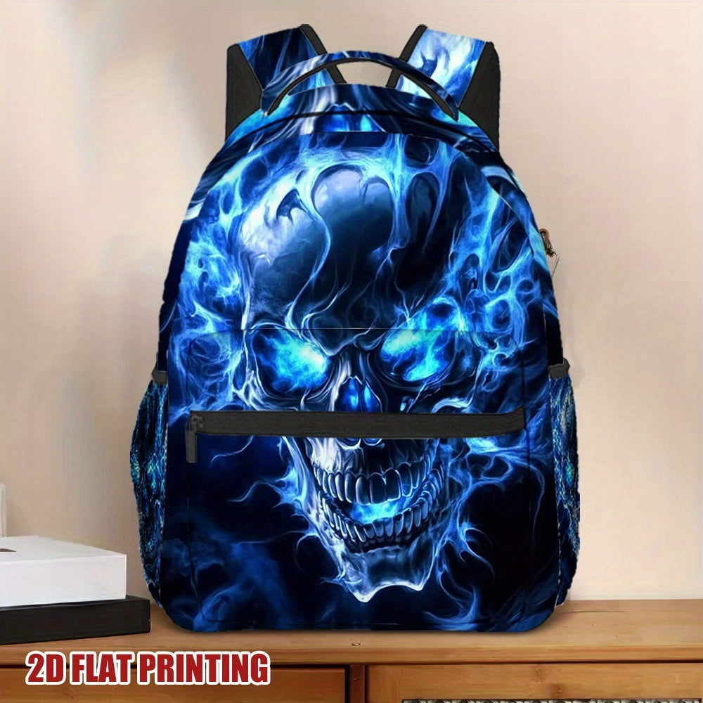 Halloween Fiery Skull Backpack - Black/Blue Flame - Teenager