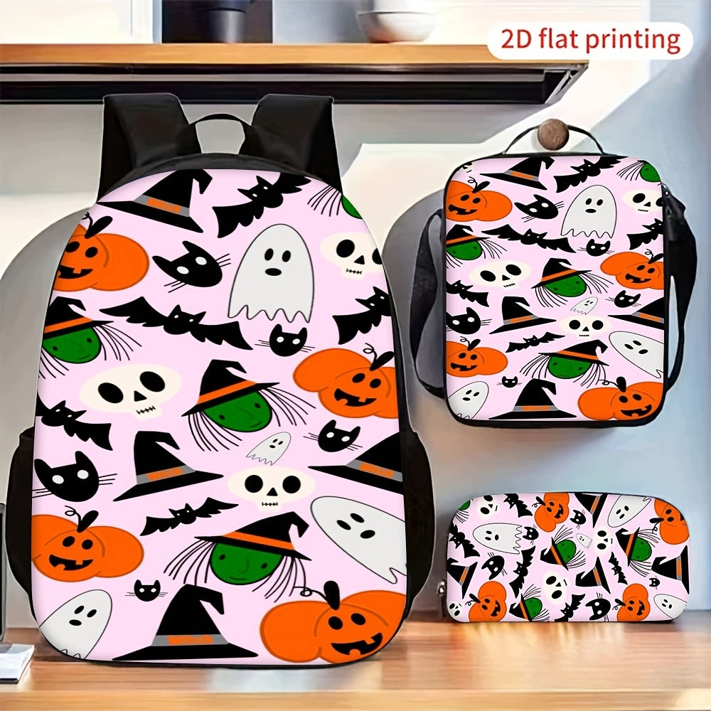 Halloween Pumpkin Ghost Bat Witch Backpack Set with Pouch Handbag