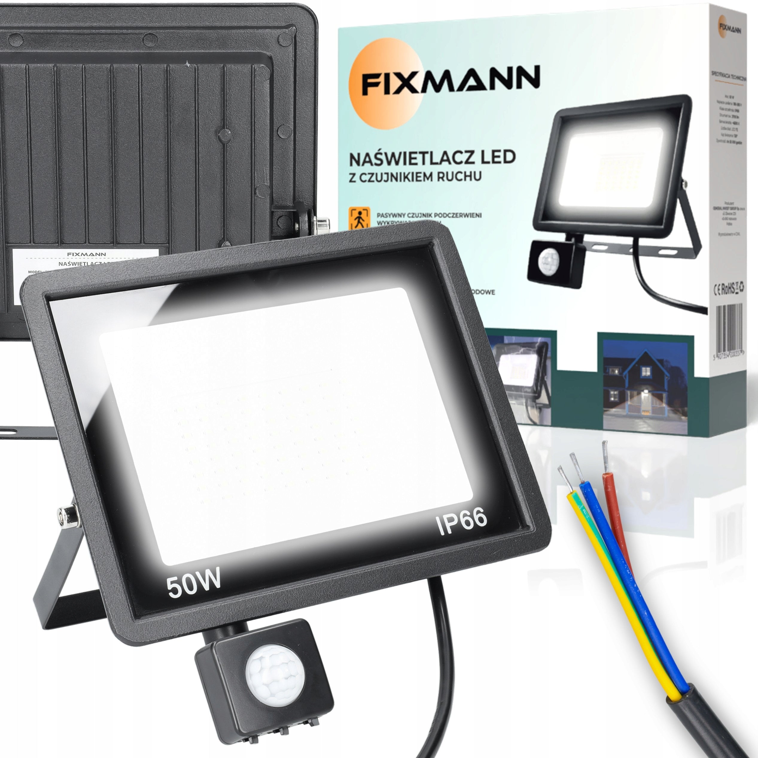Halogen Floodlight LED Motion Sensor Outdoor Garden Headlight 50W