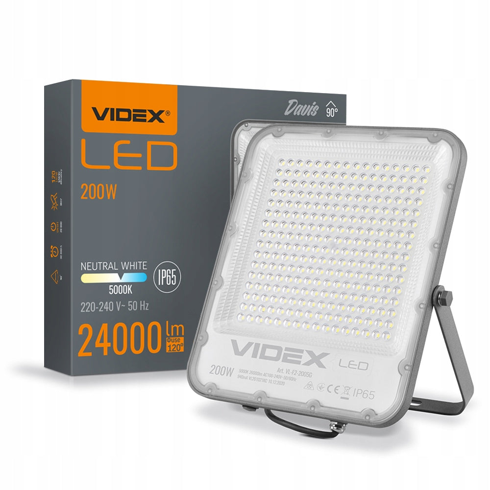 Halogen Floodlight LED grey LAMP 200W 24000lm 5000K IP65 VIDEX neutral