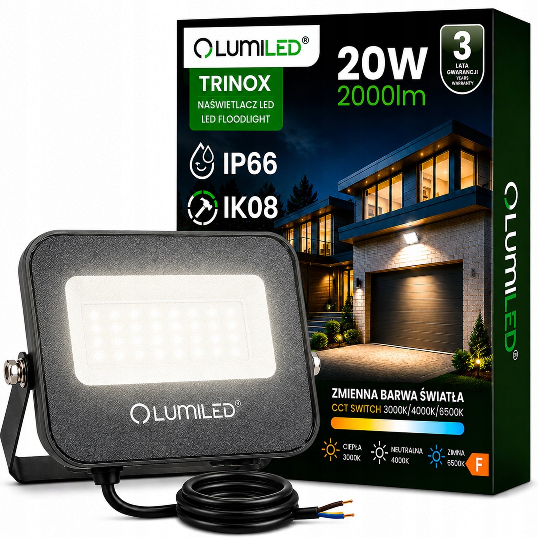 Halogen Headlight LED Floodlight 20W Slim Outdoor Waterproof 3 COLORS