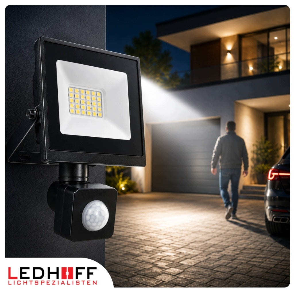Halogen LED 20W with Motion Sensor Floodlight IP65 4500K 1800lm Manufacturer code FL-1E20W-PIR