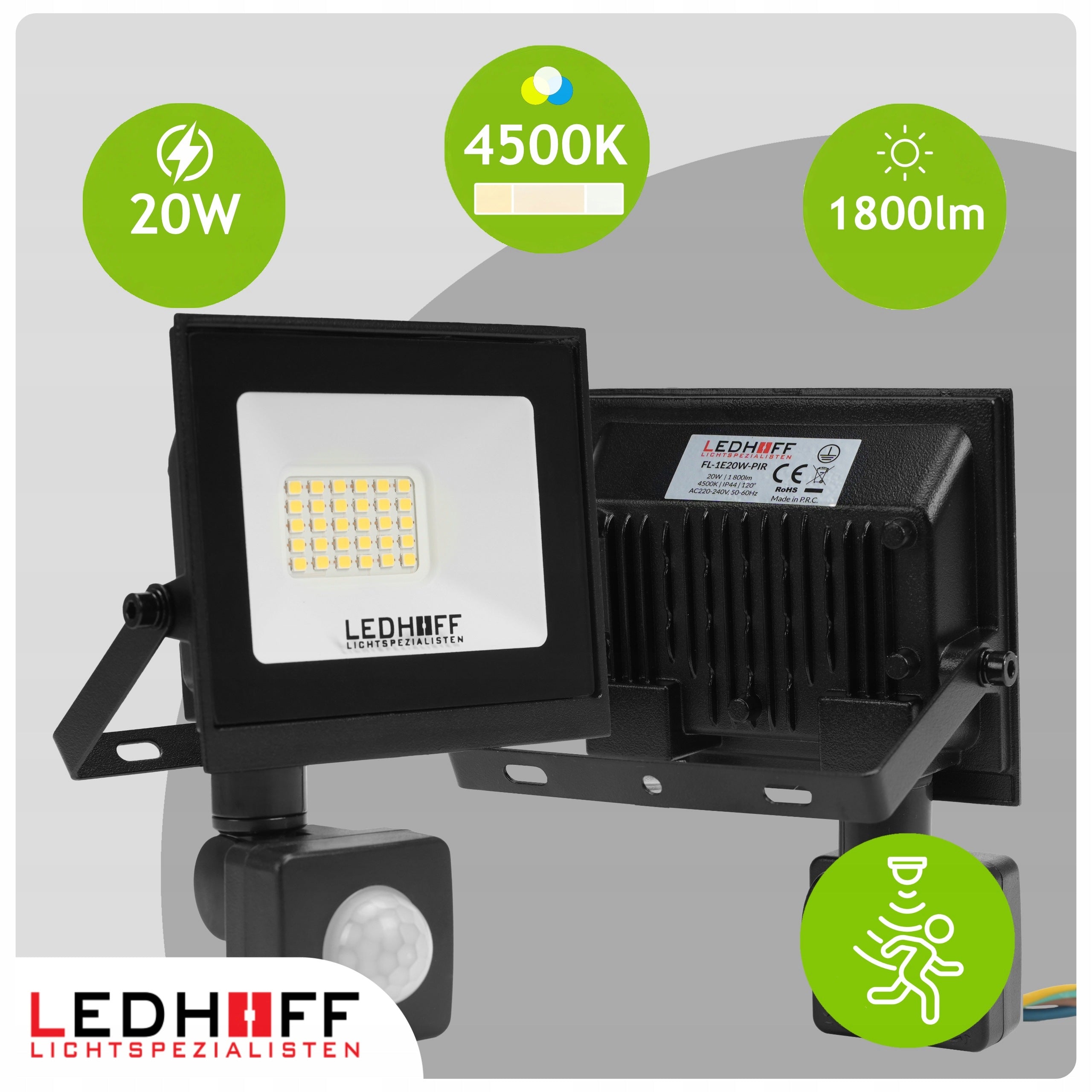 Halogen LED 20W with Motion Sensor Floodlight IP65 4500K 1800lm Packaging status original