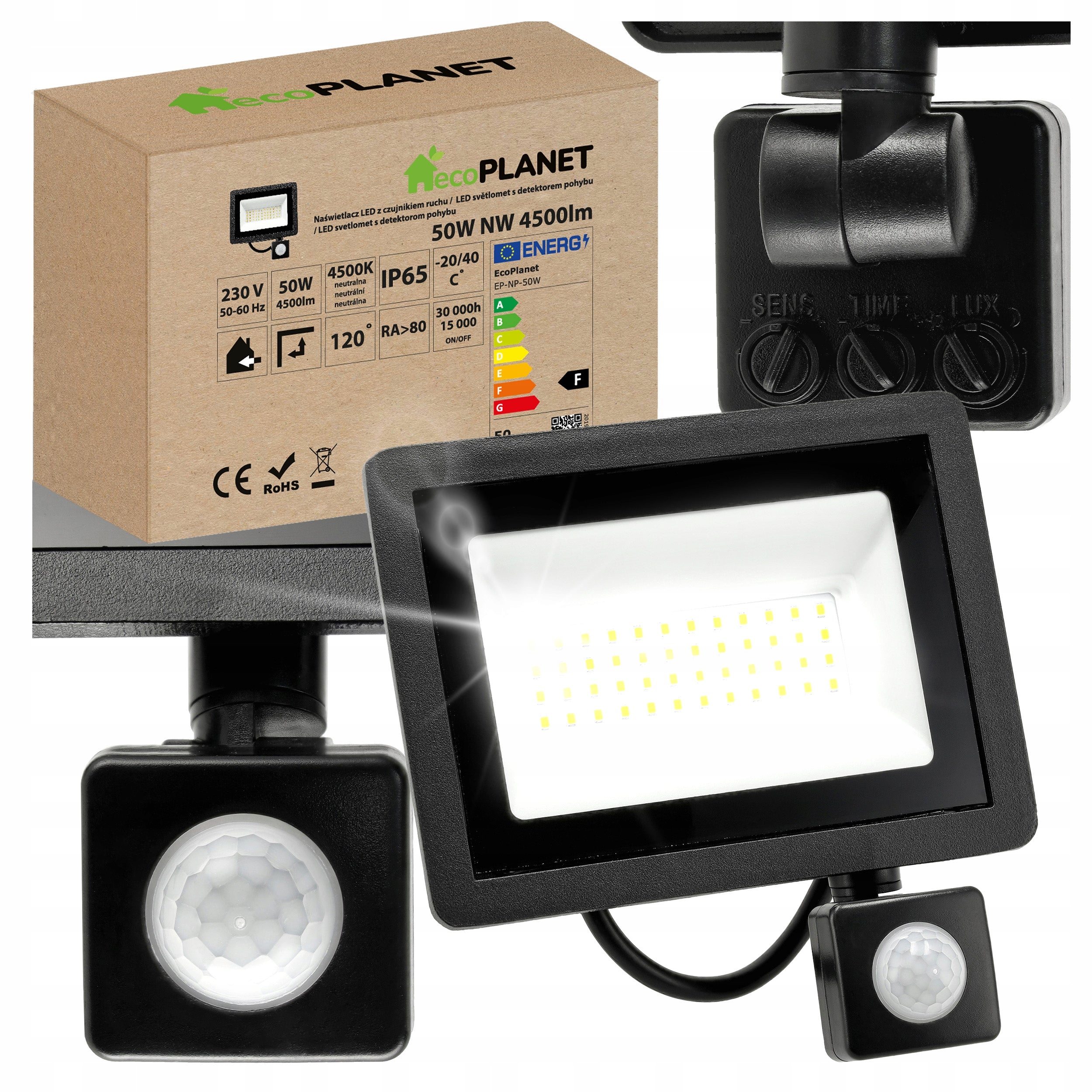 Halogen LED 50W 4500lm Lamp with Twilight Motion Sensor Floodlight IP65