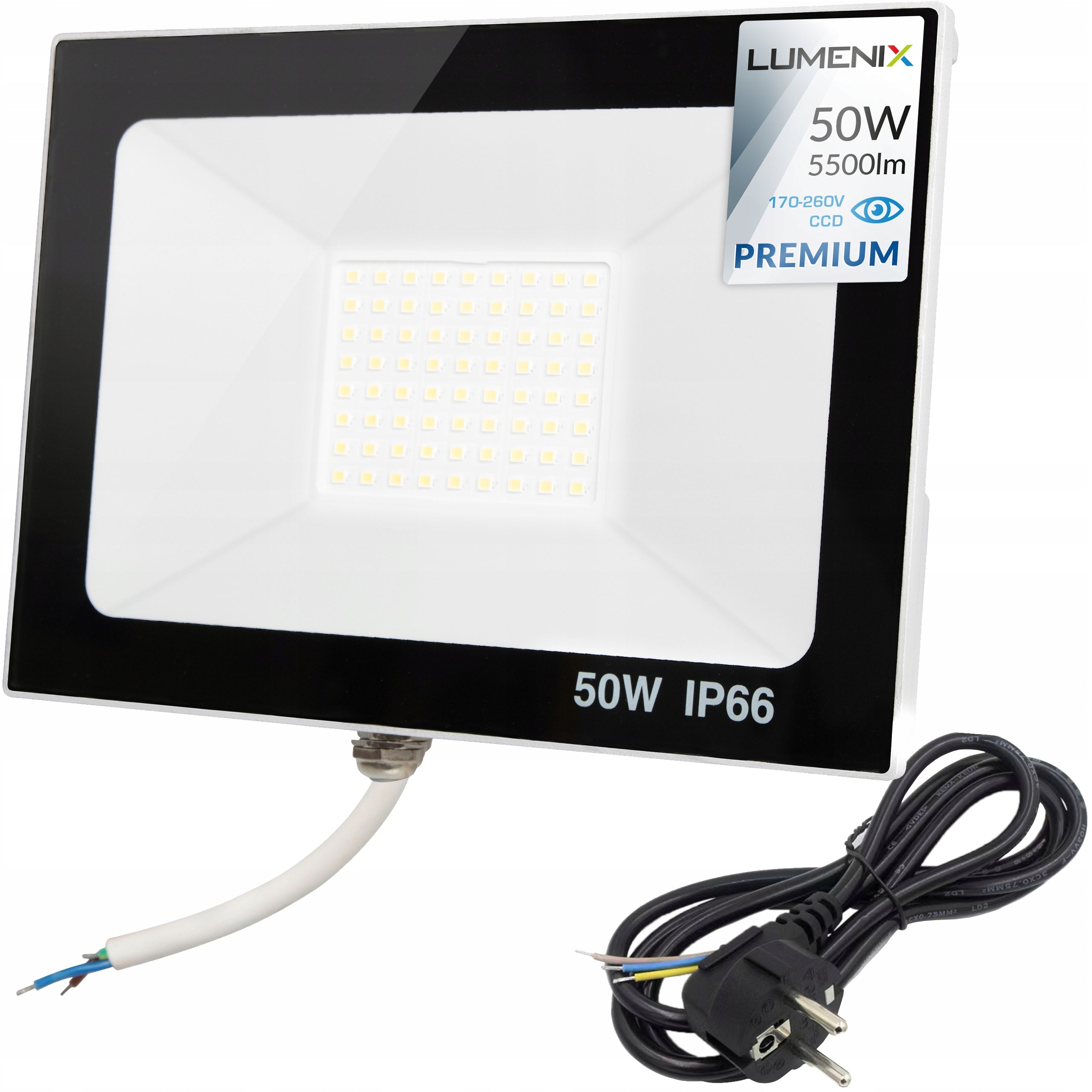 Halogen LED 50W 5500lm Headlight Work Lamp Floodlight + Cable Plug
