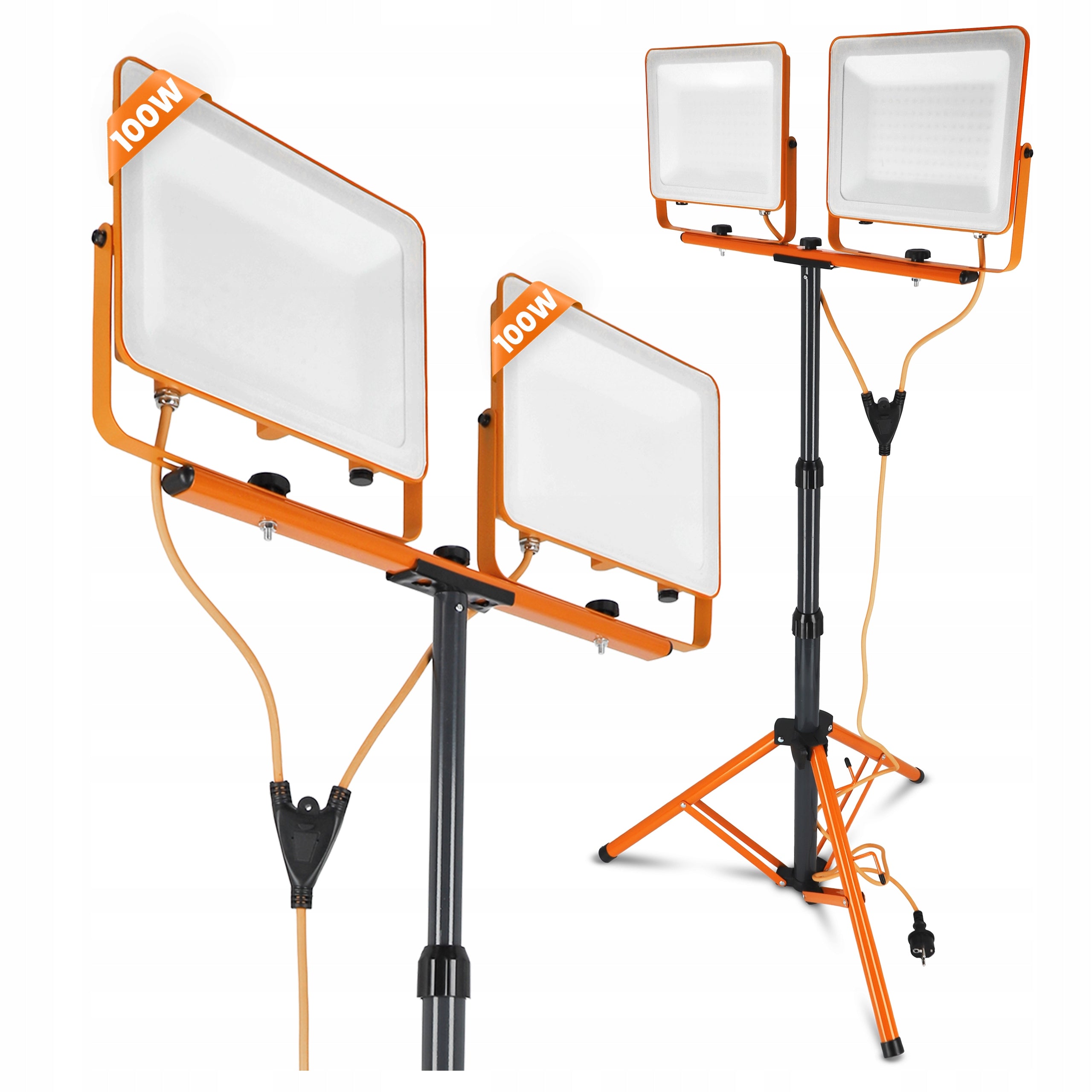 Halogen LED Construction Tripod Floodlight 2x 100W 10000lm Lamp On Stand