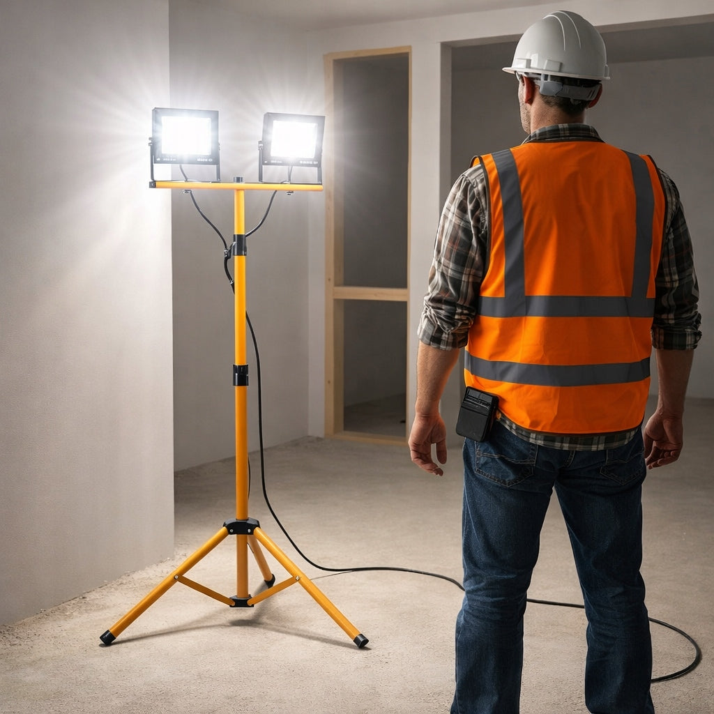 Halogen LED Construction Tripod Floodlight 2x 100W 18000lm Connected Kit Packaging status original