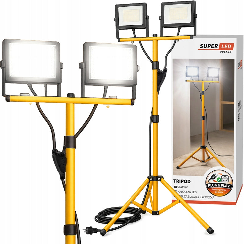 Halogen LED Construction Tripod Floodlight 2x 100W 18000lm Connected Kit