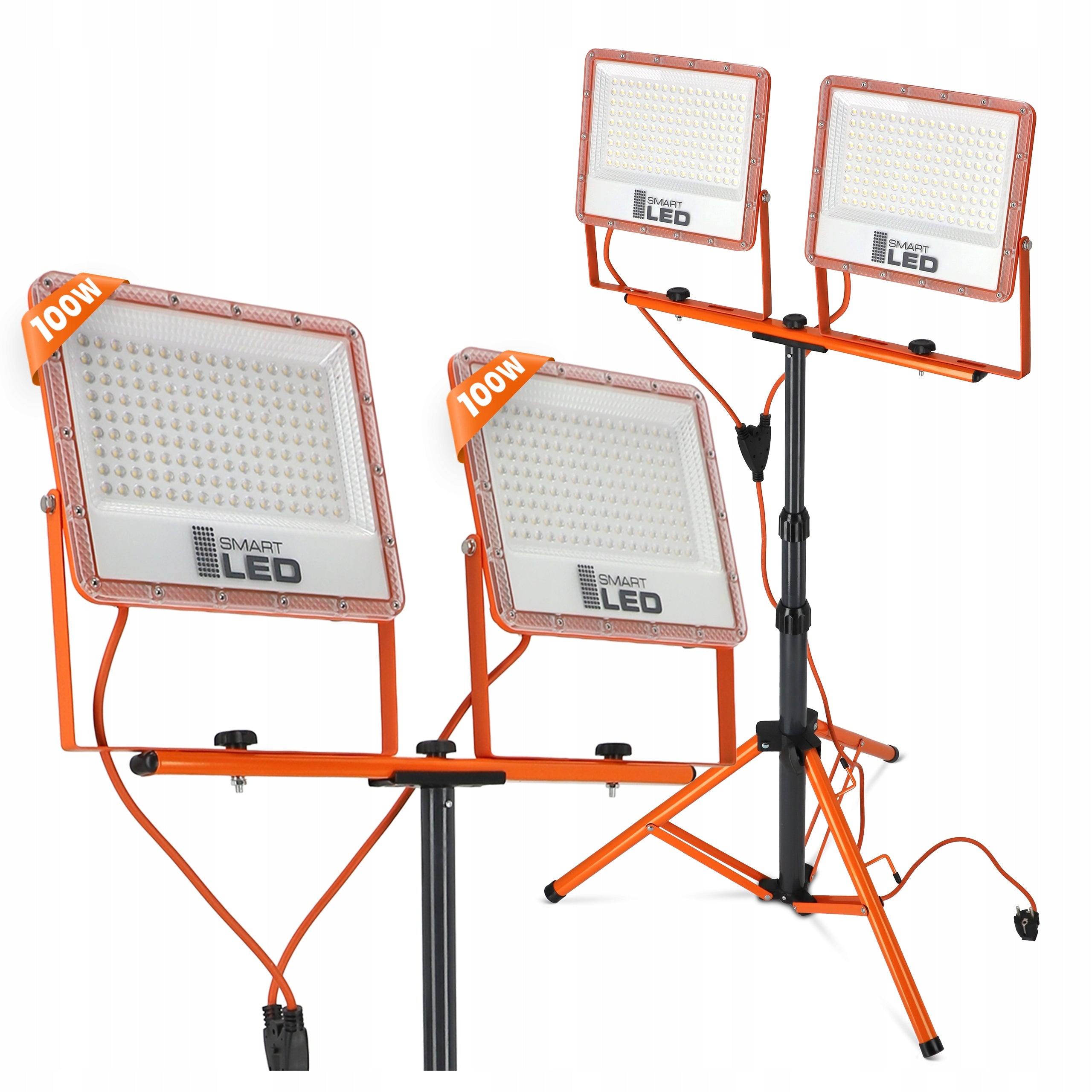 Halogen LED Construction Tripod Floodlight 2x 100W 22000lm Lamp On Stand