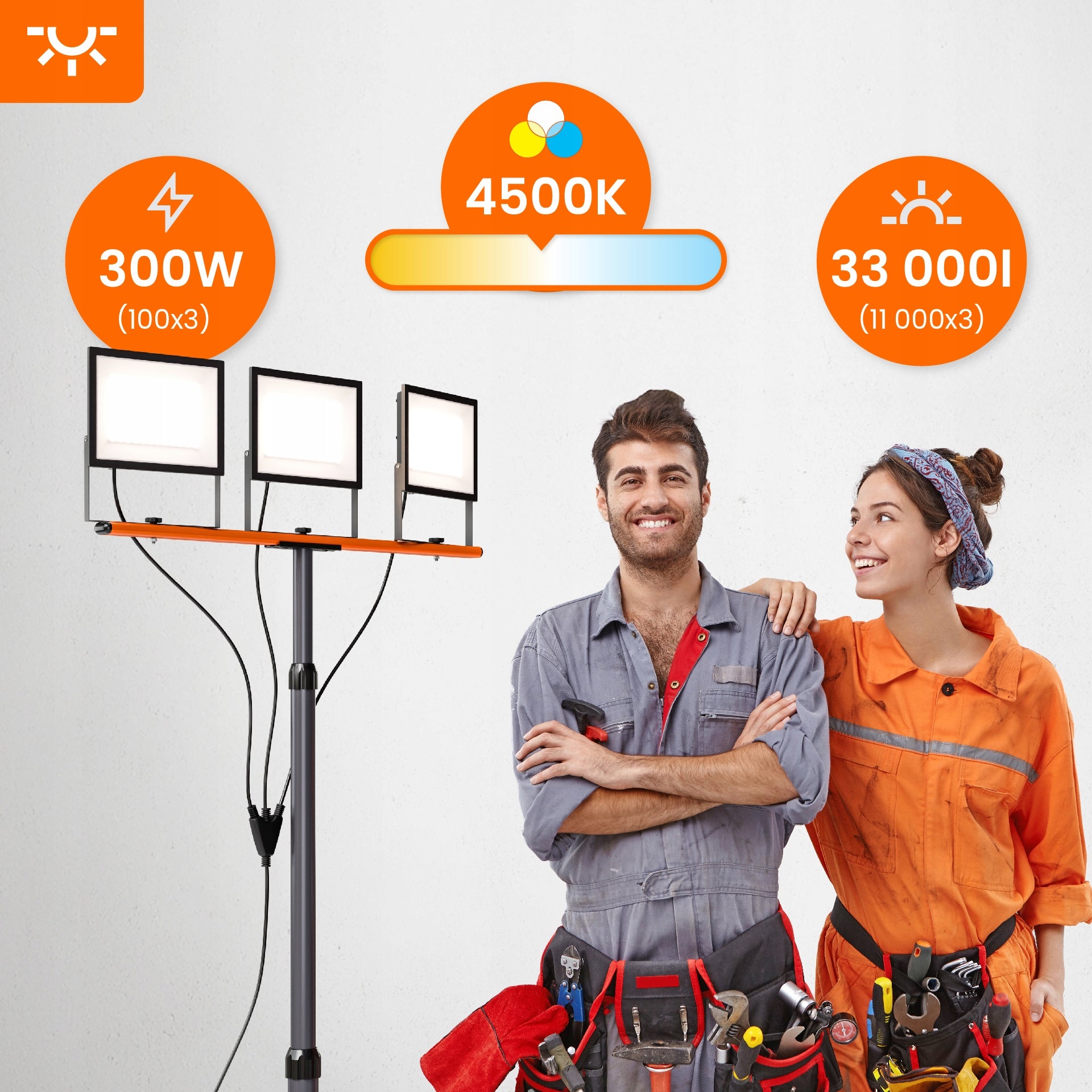 Halogen LED Construction Tripod Floodlight 3x 100W 33000lm Lamp On Stand Manufacturer code Lampa na Stojaku 5782