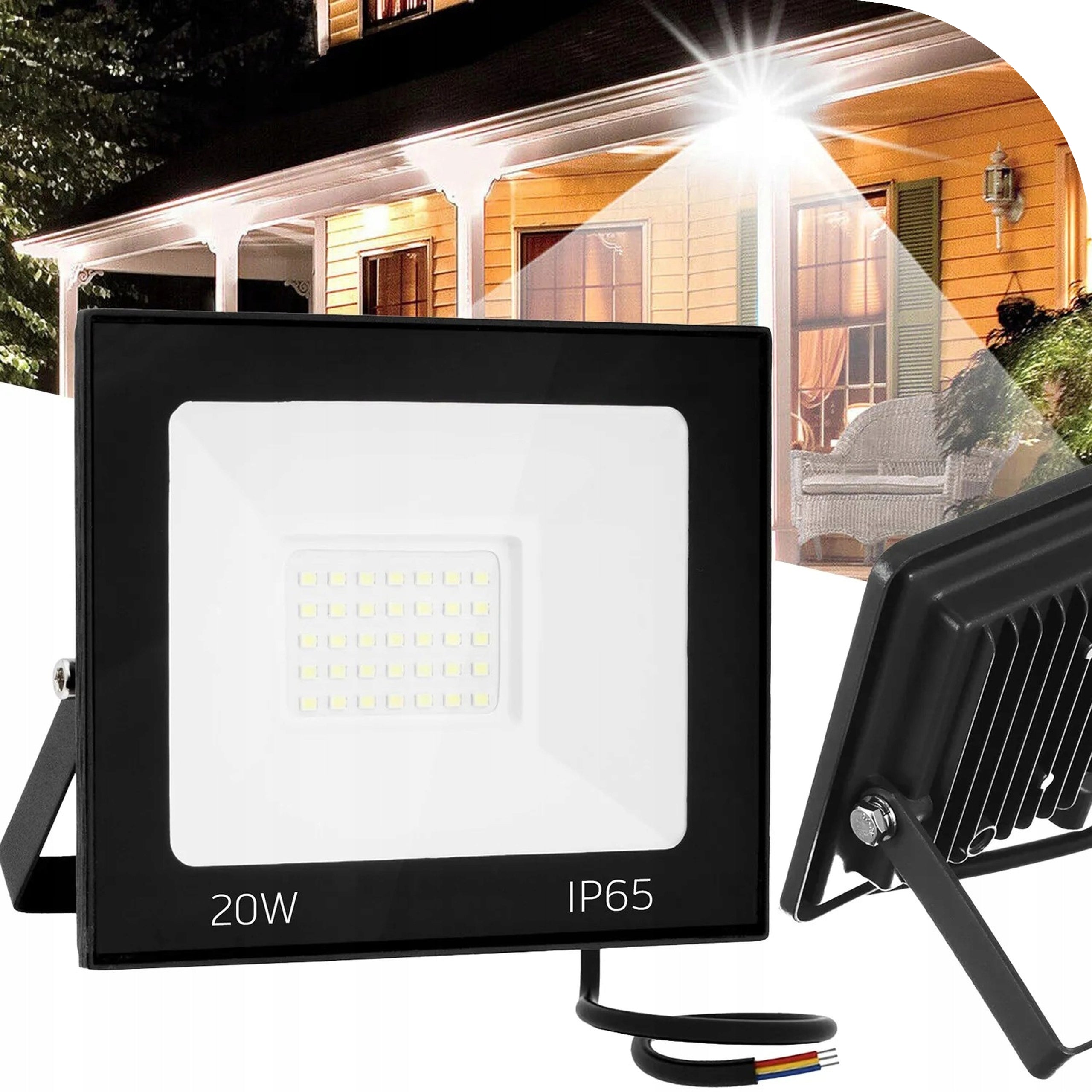 Halogen LED Floodlight 20W Wall Mounted Strong Black IP65 Packaging status original