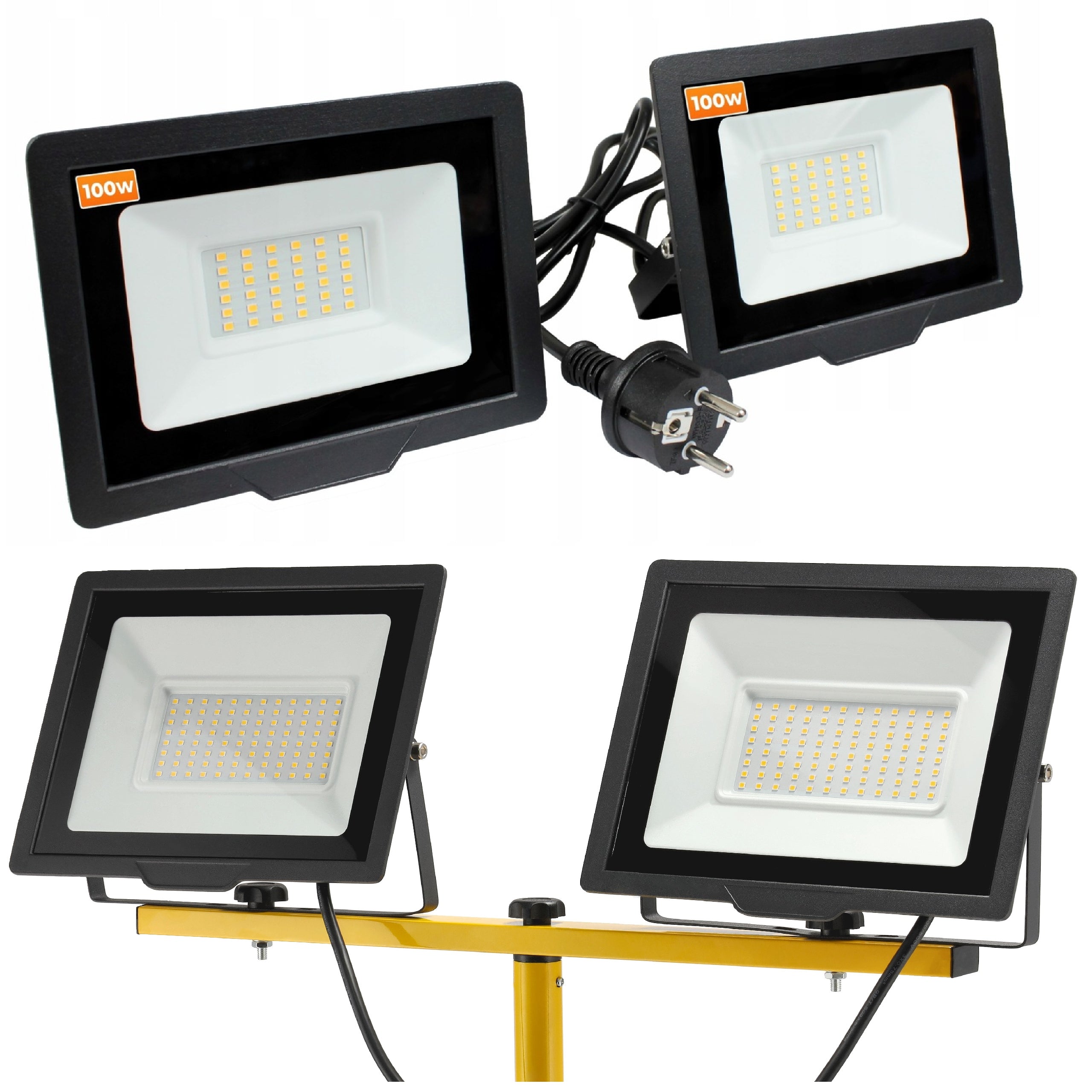 Halogen LED Floodlight 2X 100W 200W For Tripods 6000K 14000lm + CABLE 1,5m