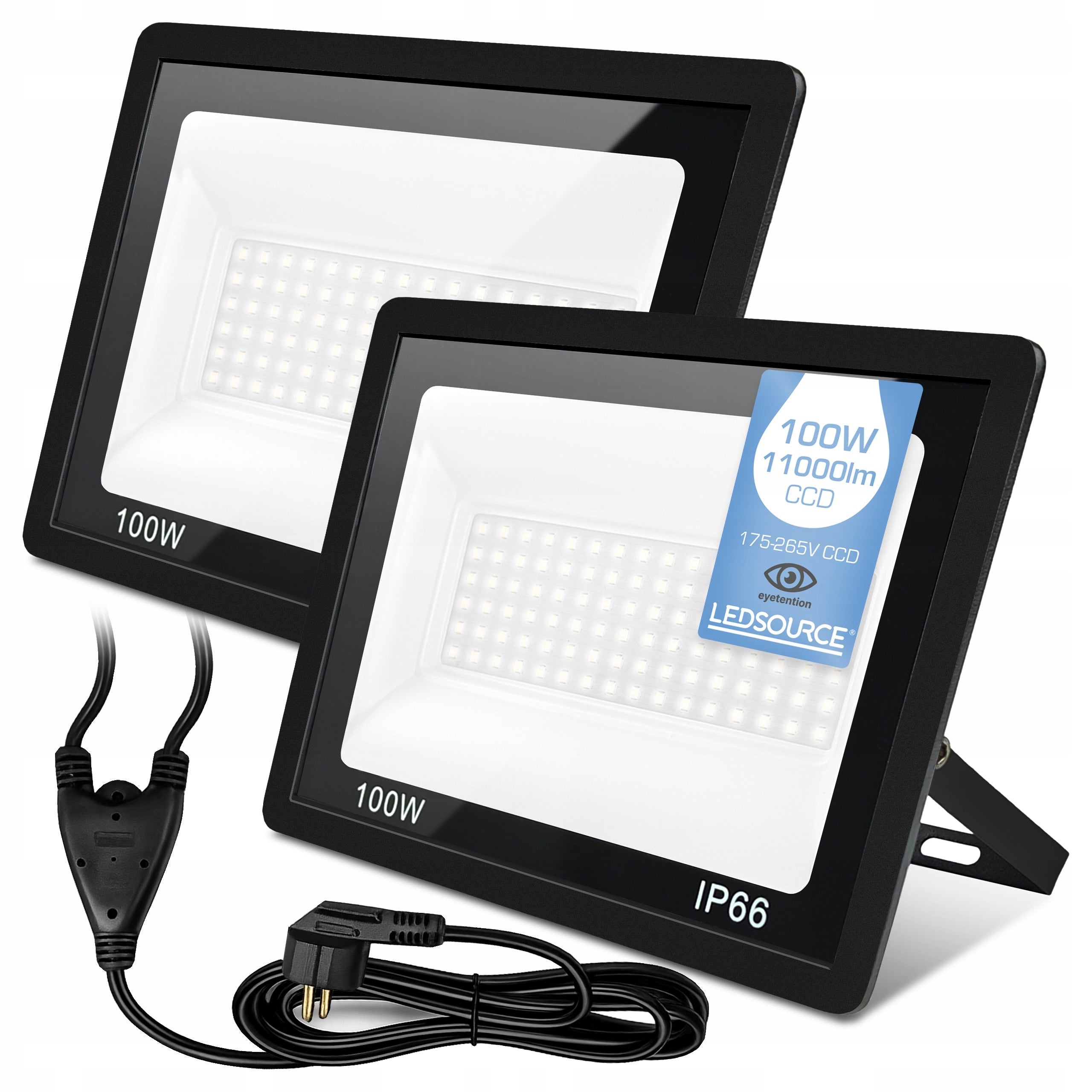 Halogen LED Floodlight 2x 100W = 200W 9000lm Neutral Slim + Plug