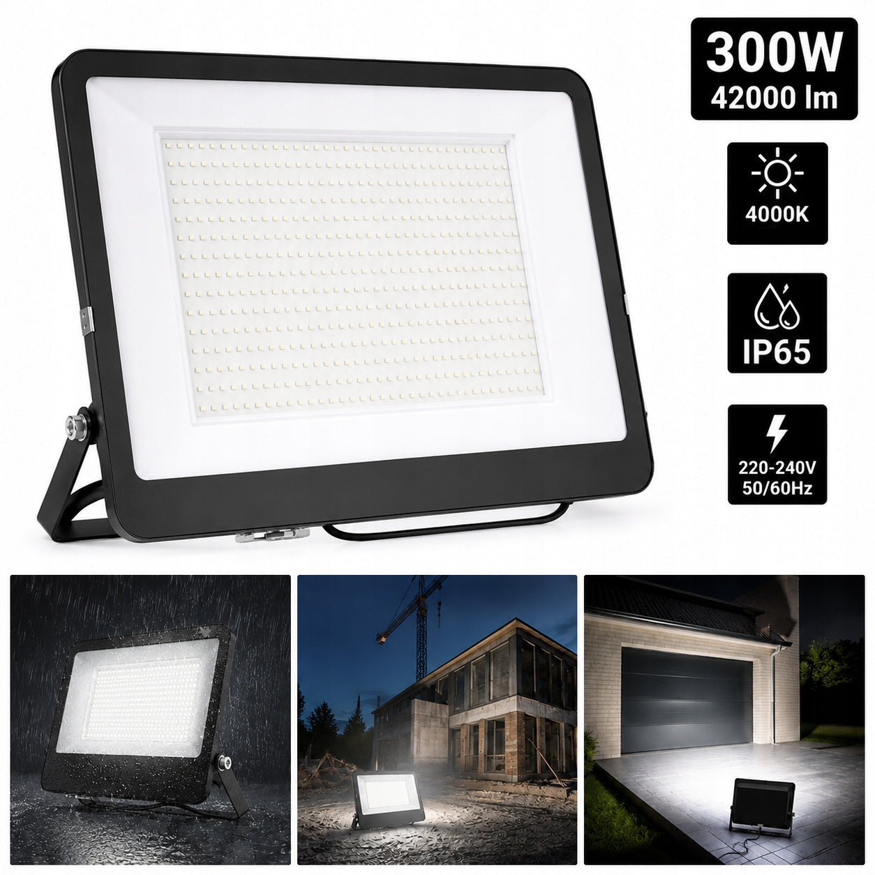 Halogen LED Floodlight 300W 42000lm Outdoor Working Efficient Durable IP65 Packaging status original