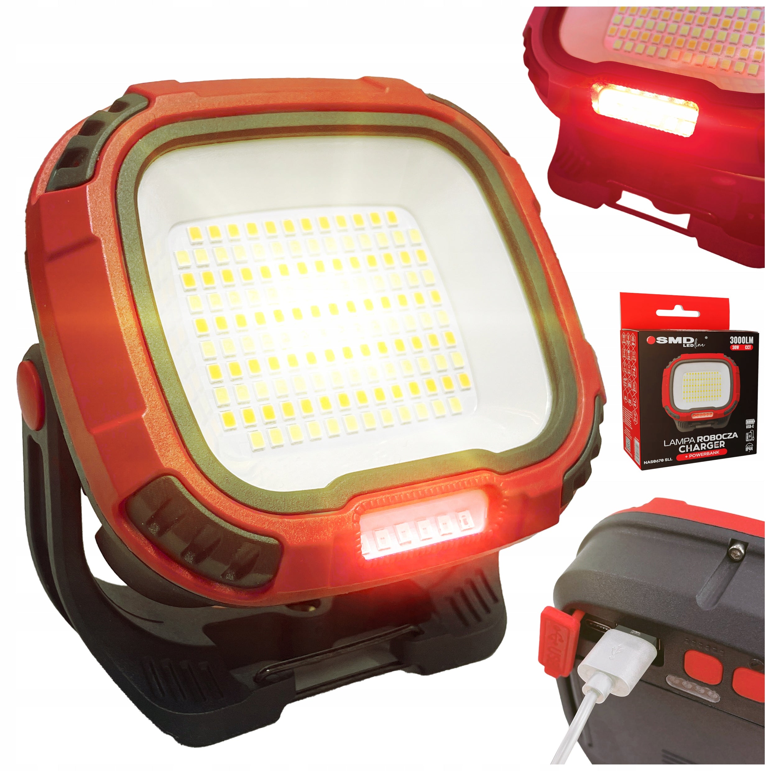 Halogen LED Floodlight Building Work Lamp Portable Powerbank USB-C