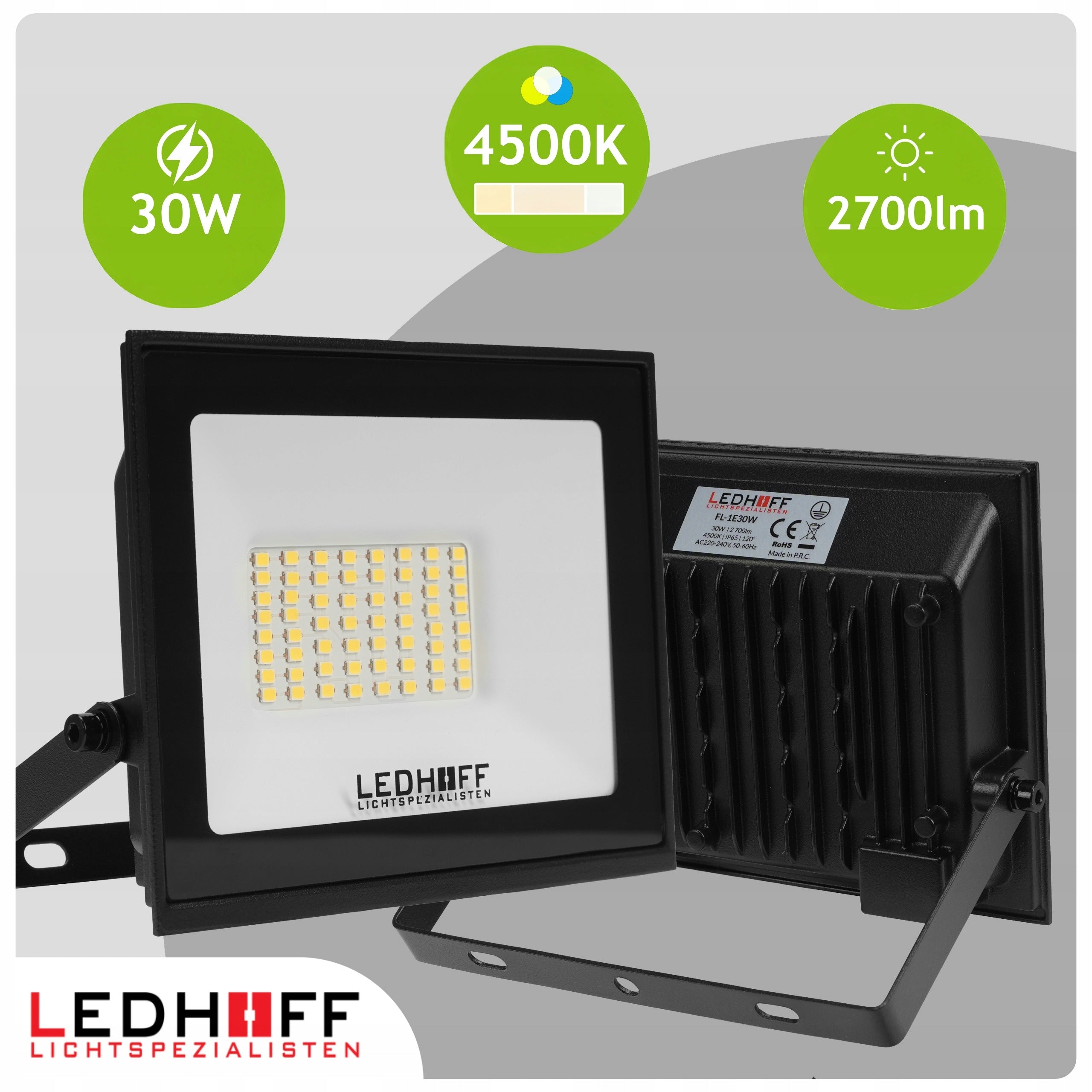Halogen LED Floodlight Garden Headlight 30W 2700lm Waterproof IP65 Packaging status original