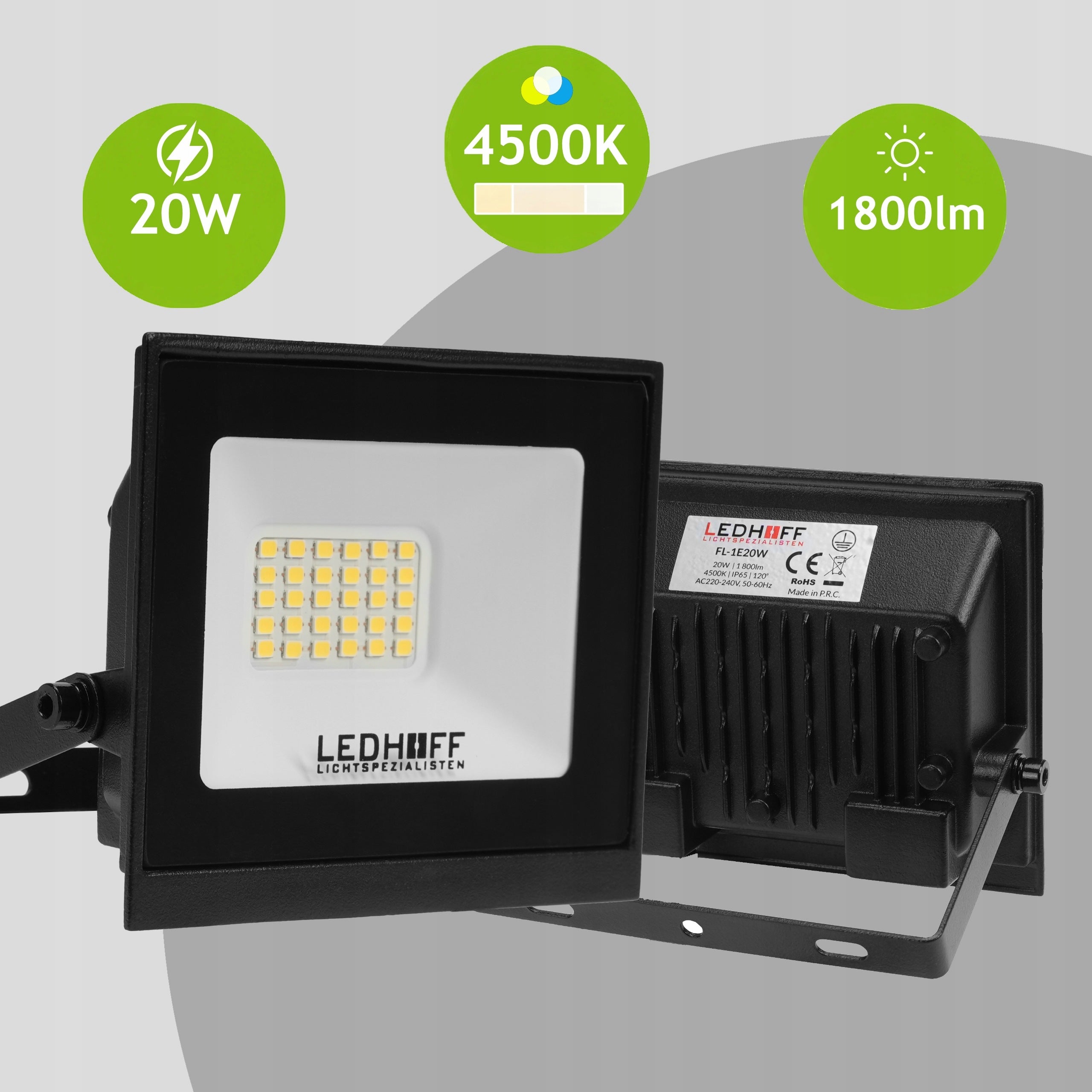 Halogen LED Floodlight Headlight 20W 1800lm Waterproof 4500K Outdoor Packaging status original