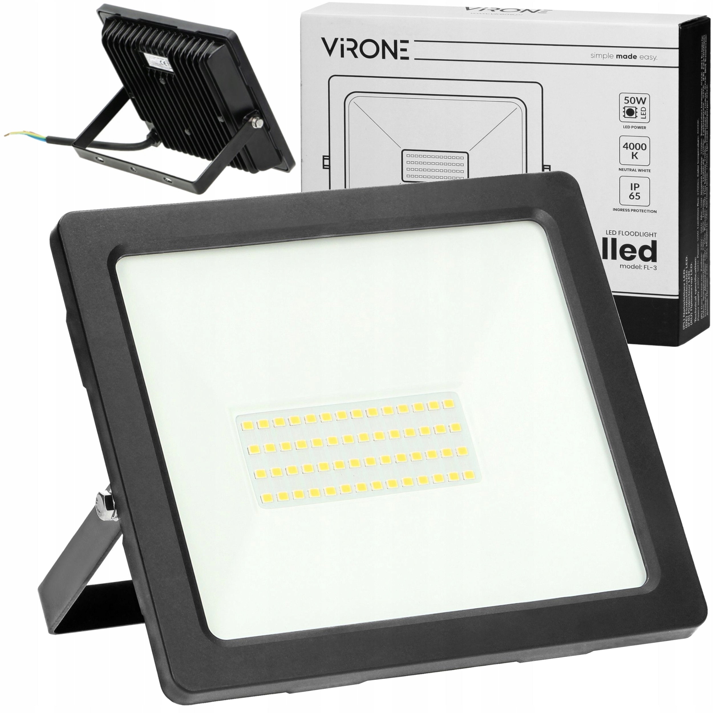 Halogen LED Floodlight Lamp 50W Outdoor Spotlight 3700lm 4000K IP65