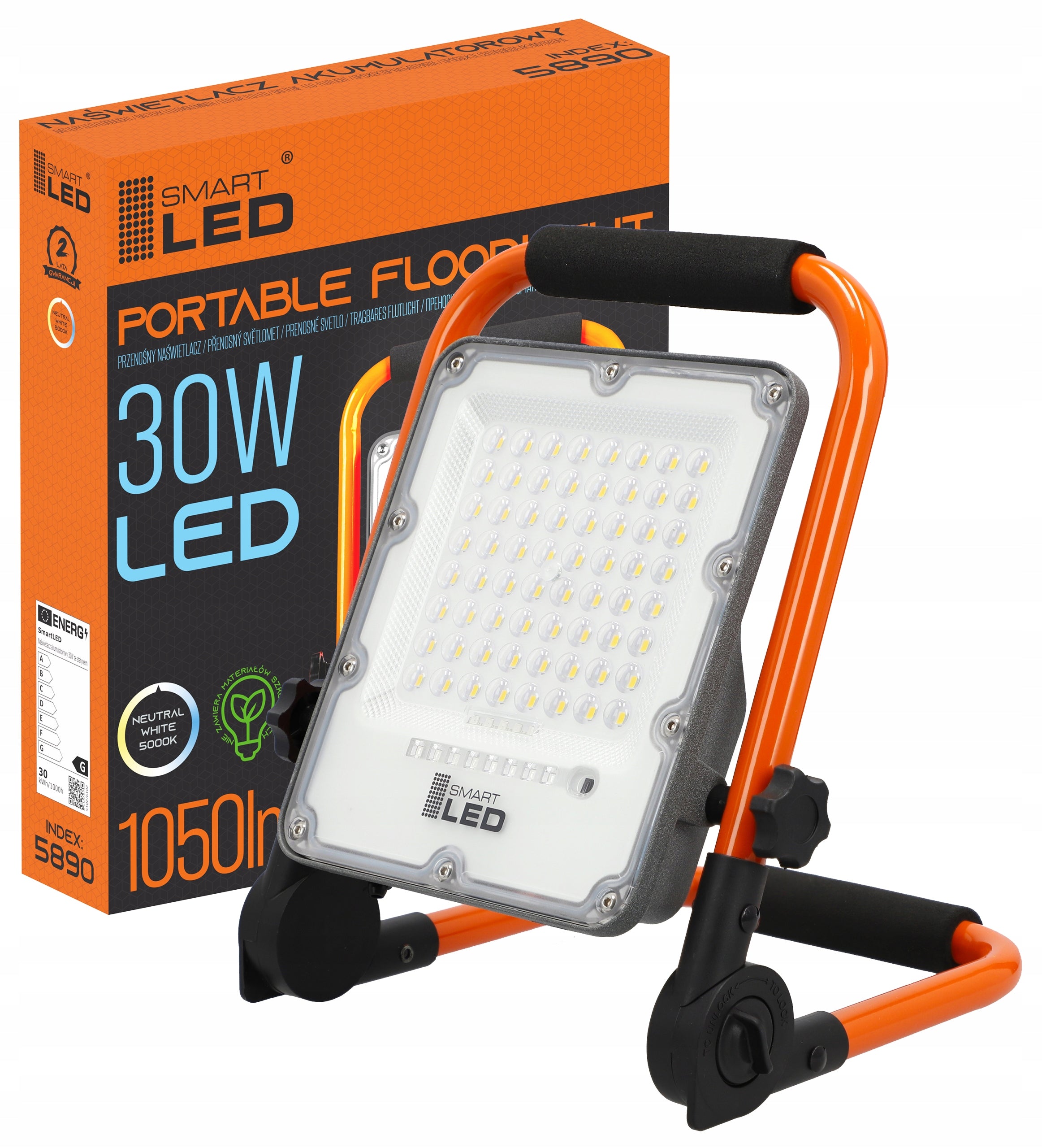 Halogen LED Floodlight Portable Lamp Batteries Rechargeable + 30W Power Supply Color silver