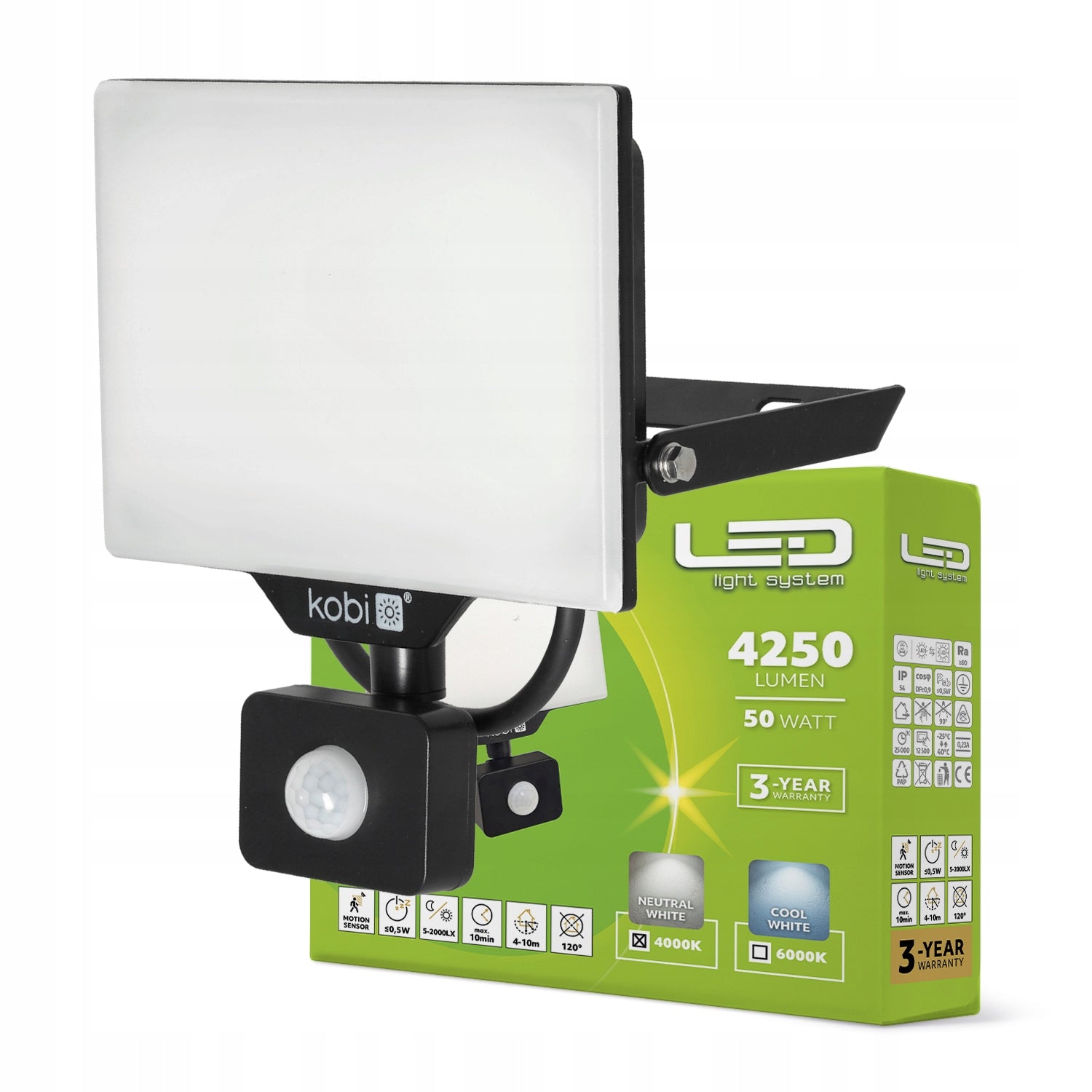 Halogen LED Floodlight with Motion and Dusk Sensor 50W 4000K IP54