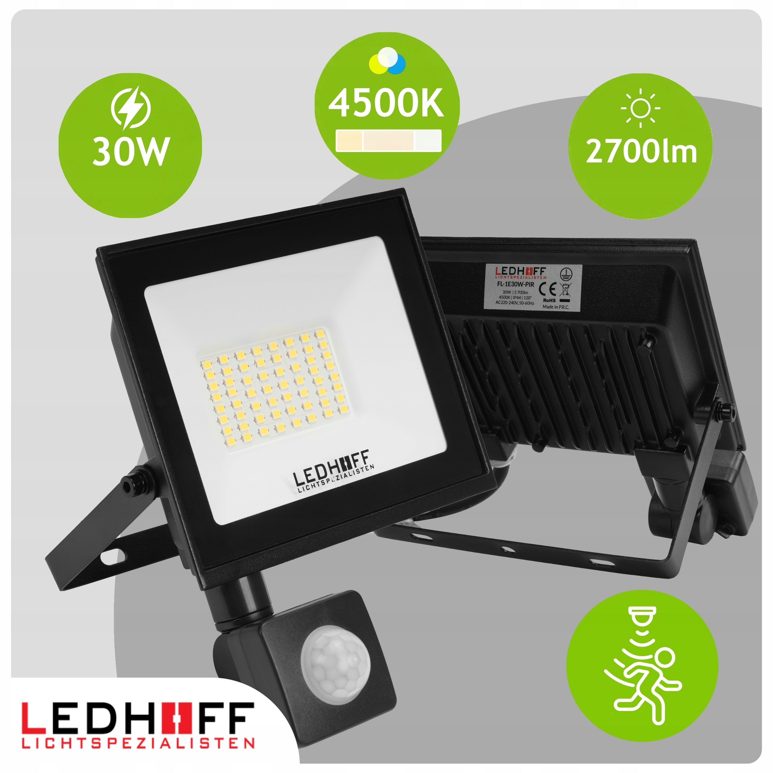 Halogen LED Headlight 30W PIR Motion Sensor Outdoor Lighting 2700lm Packaging status original