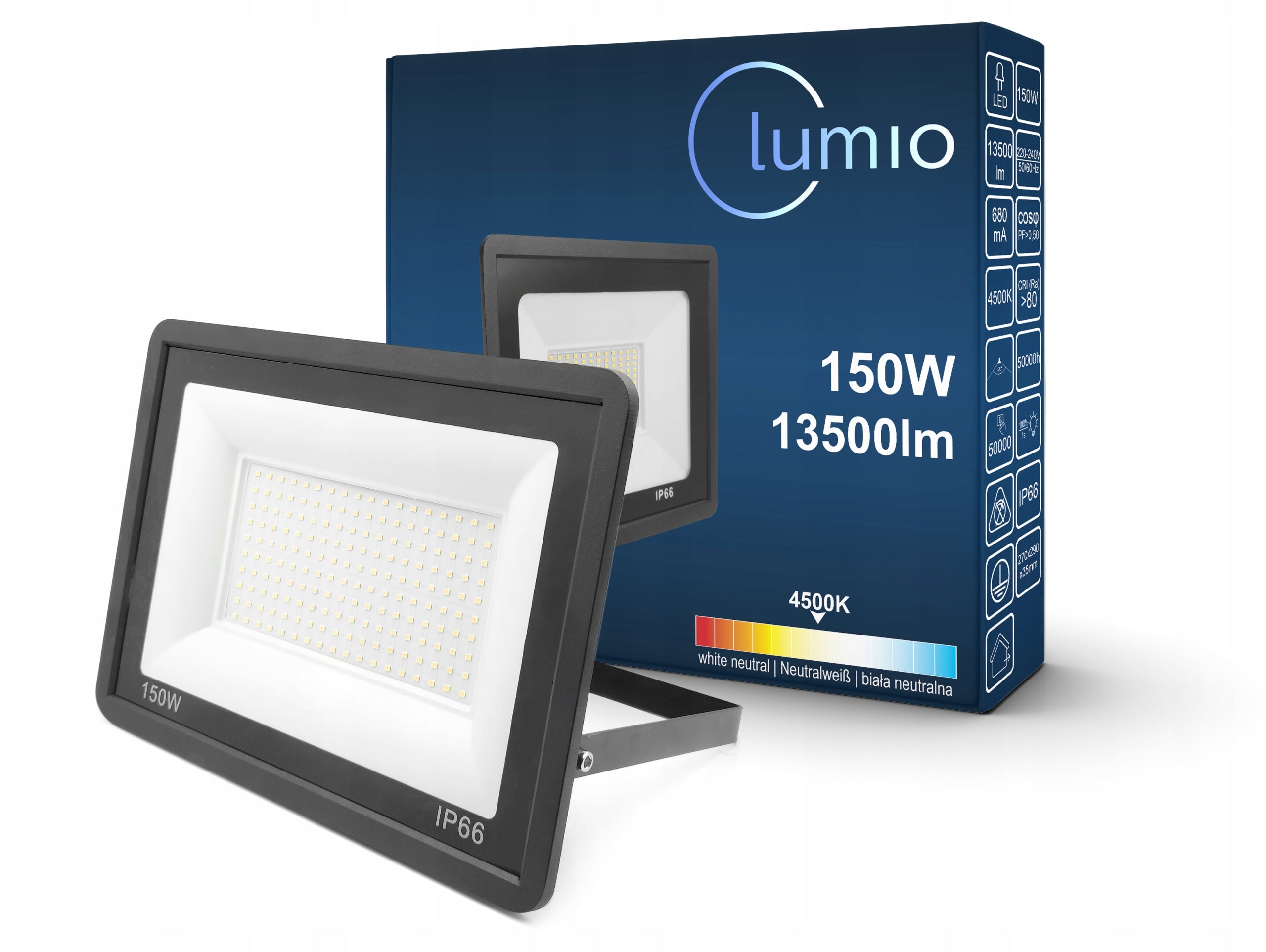 Halogen LED Headlight Floodlight SLIM 150W 13500LM 4500K
