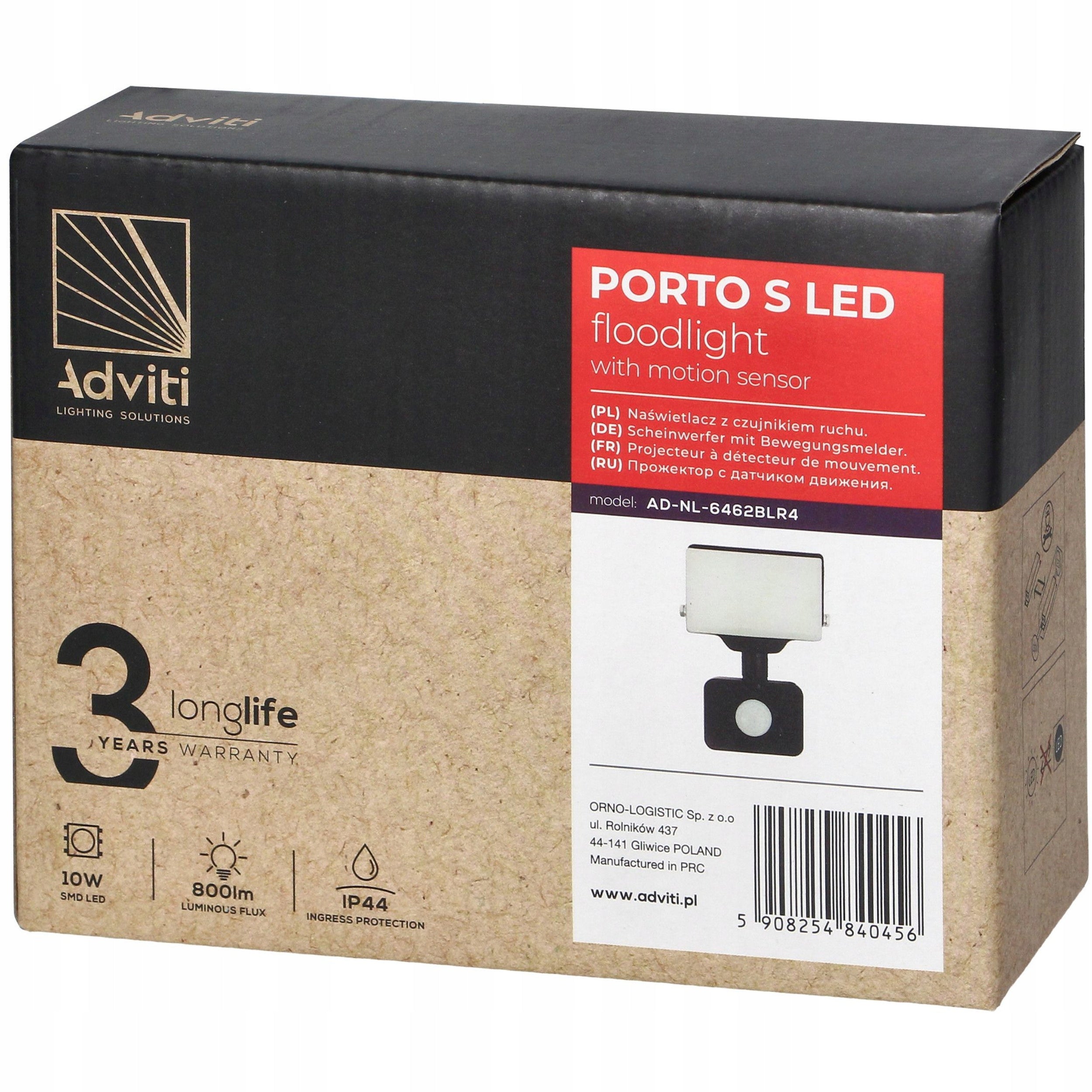 Halogen LED Lamp 10W with TWILIGHT MOTION SENSOR Floodlight Frameless IP44 Color black