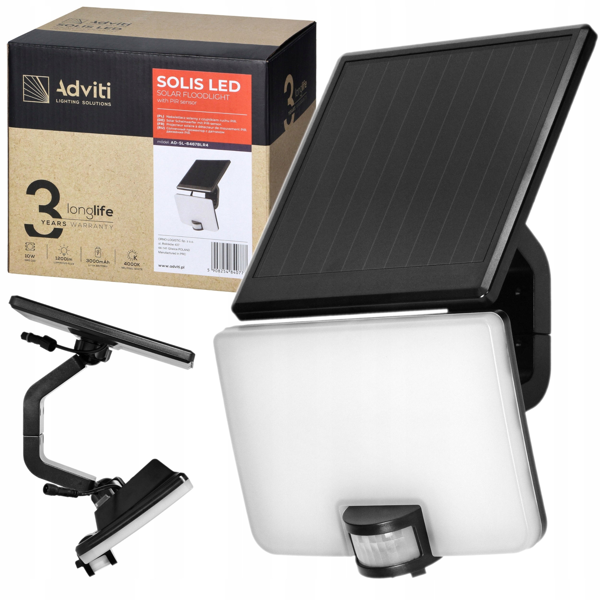Halogen LED Solar Lamp with Twilight Motion Sensor 10W IP54 Cable 2m