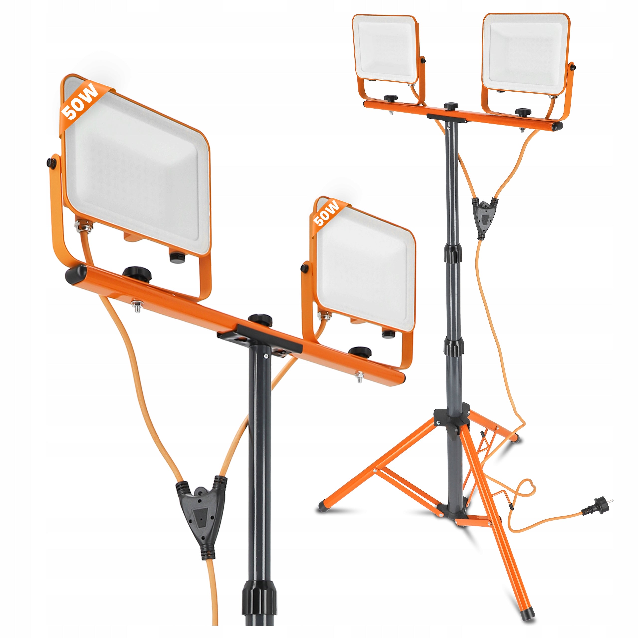Halogen LED Tripod Construction Floodlight 2x 50W 11000lm Lamp Stand Set