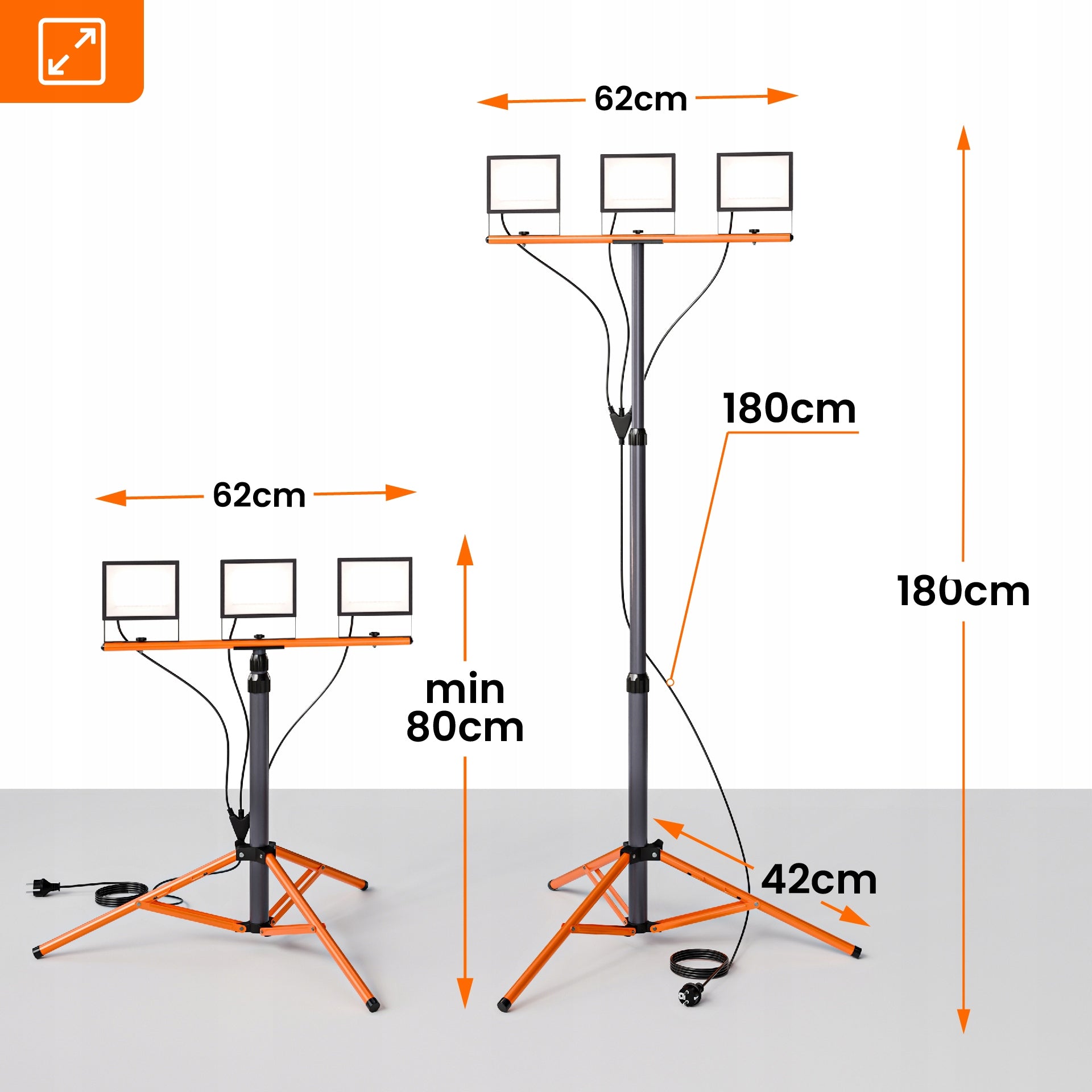 Halogen LED Tripod Construction Floodlight 3x 50W 16500lm Lamp On Stand Rated power 150 W