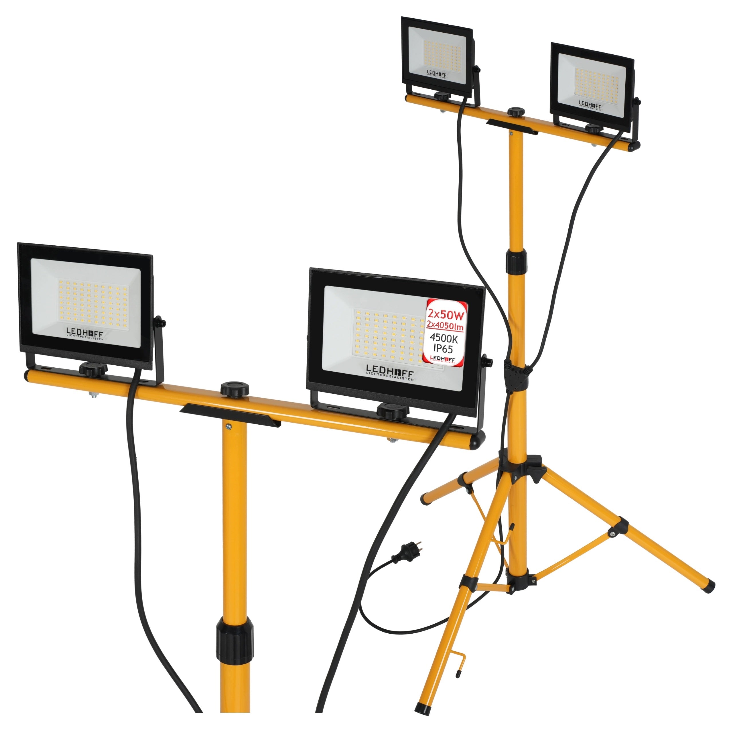 Halogen LED Tripod Floodlight Construction 2x 50W SET 4500K Lamp Stand