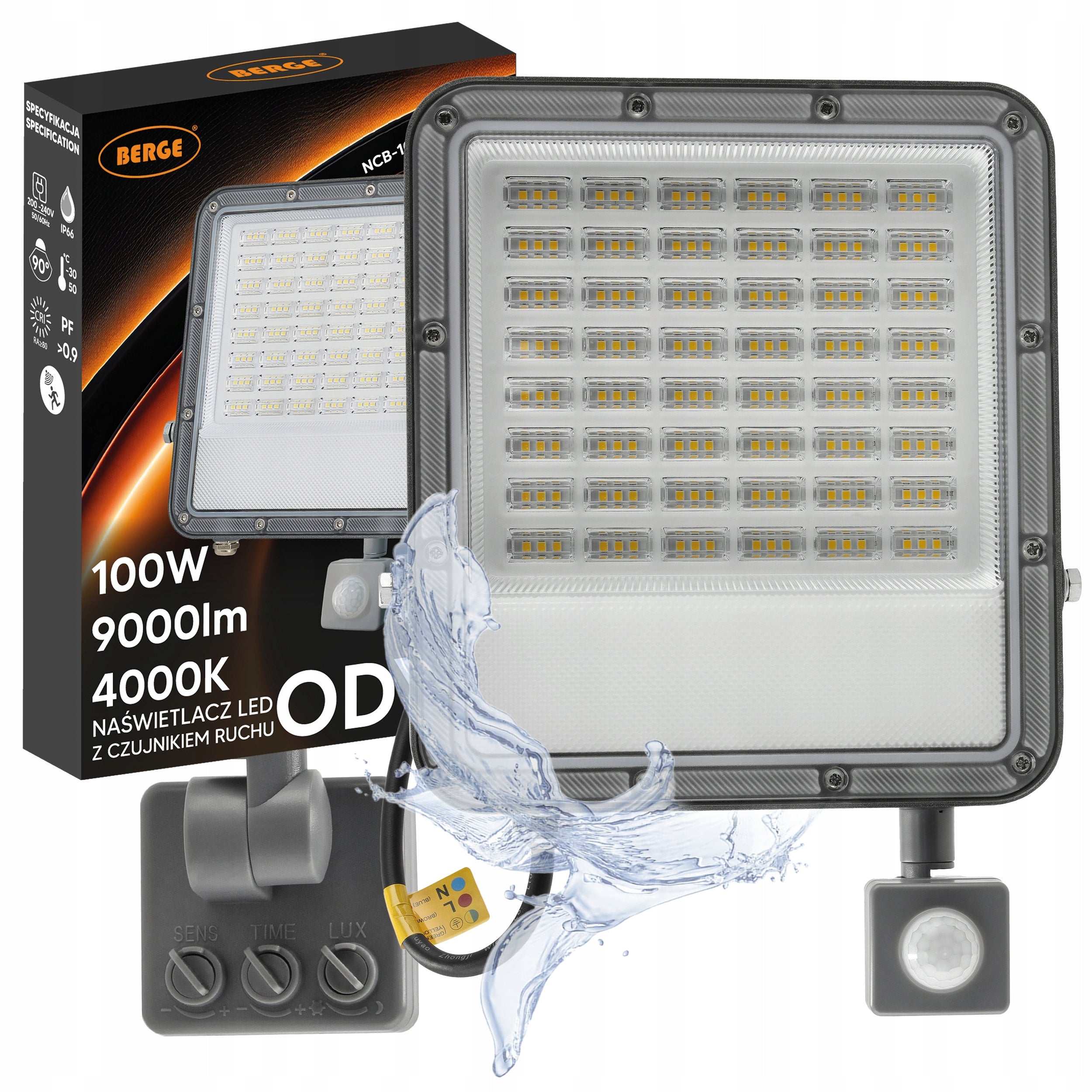 Halogen LED With Motion Sensor Floodlight Lamp 100W 9000lm Premium Detector