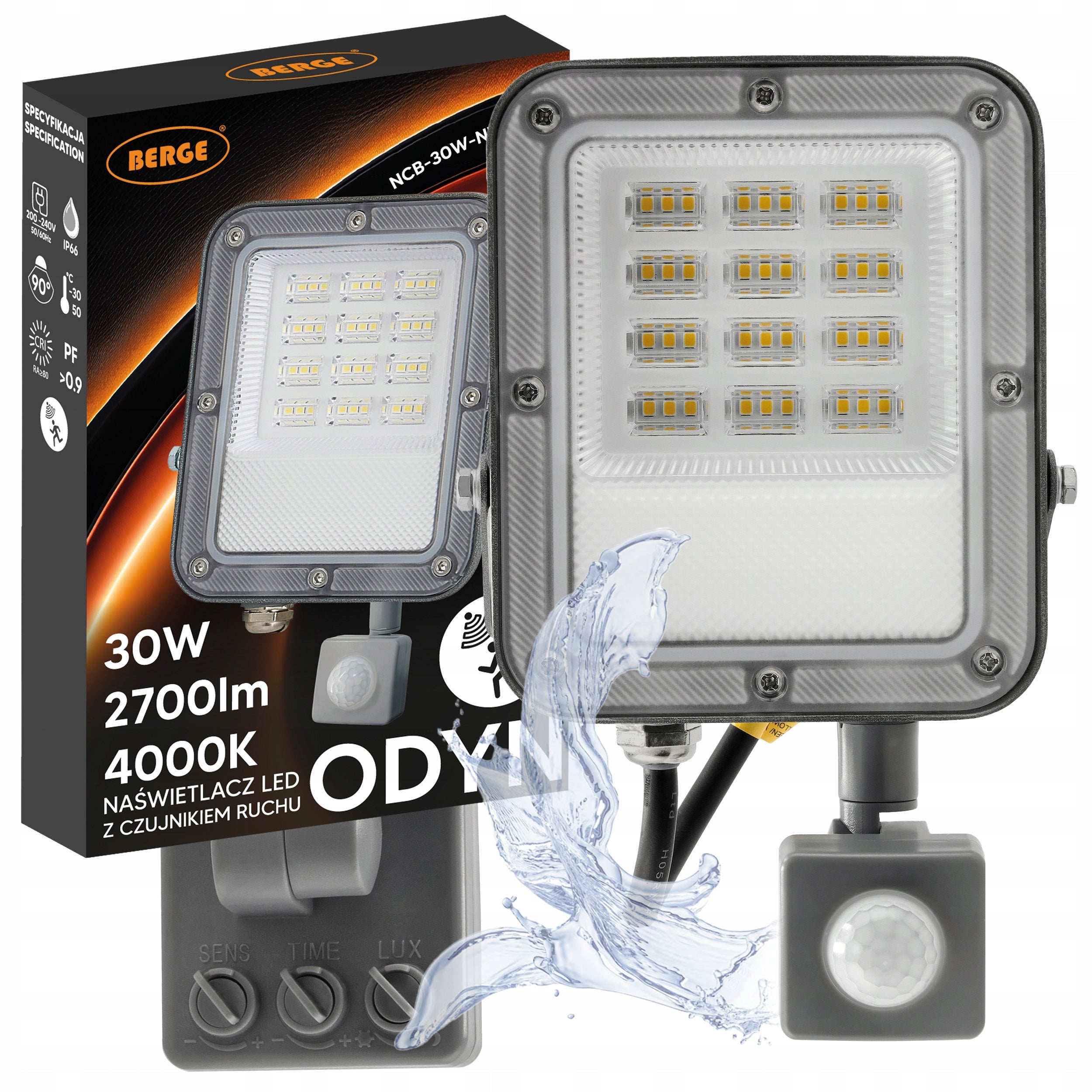 Halogen LED With Motion Sensor Floodlight Lamp 30W 2700lm Premium Detector