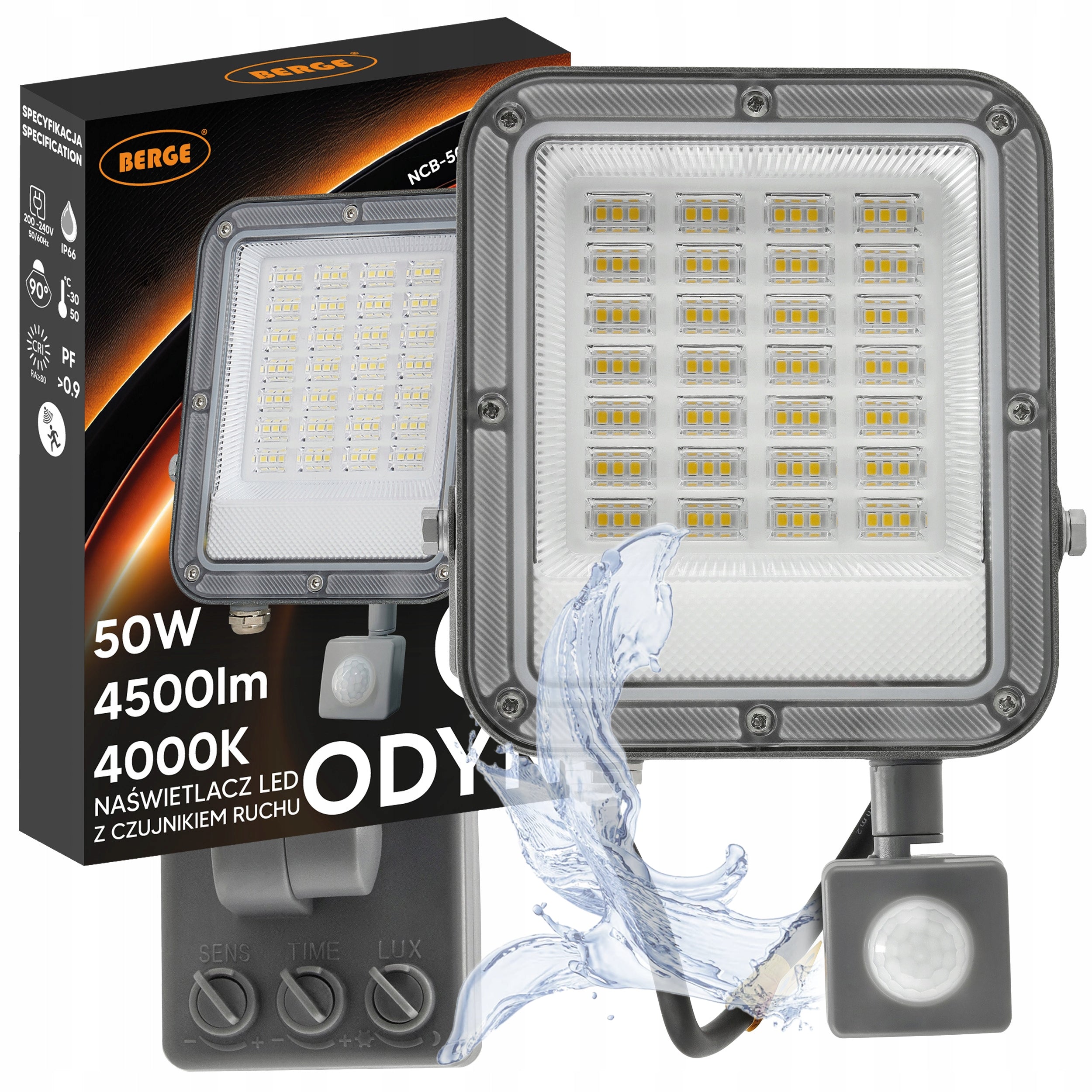 Halogen LED With Motion Sensor Floodlight Lamp 50W 4500lm Premium Detector