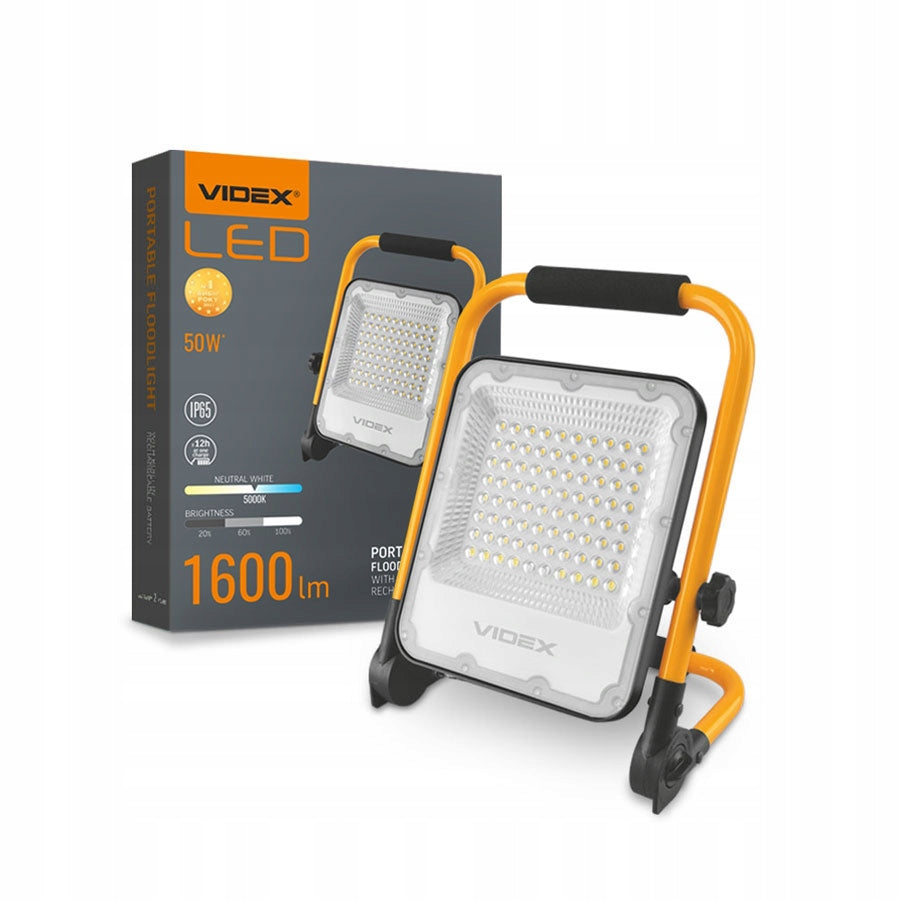 Halogen LED Workshop Lamp Rechargeable with Stand VIDEX 50W 1600lm IP65