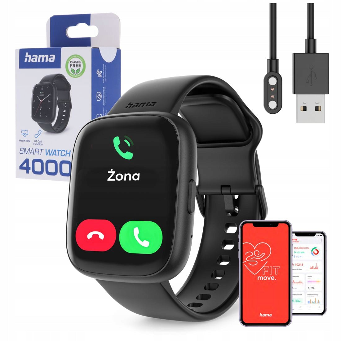 Hama Smartwatch 4000 1.65 " Polish Menu heart rate talk waterproof watch