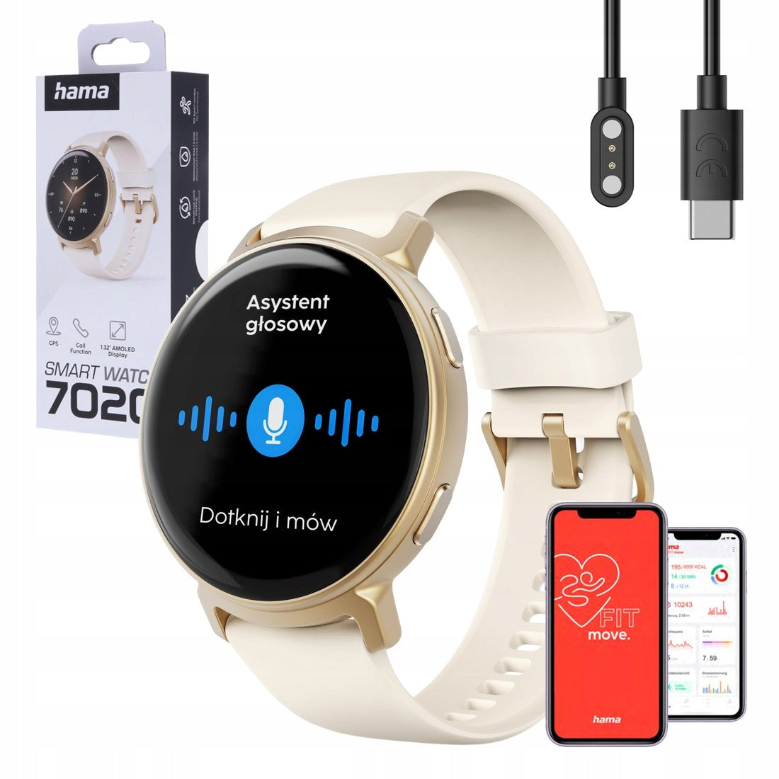 Hama women's smartwatch 7020 round GPS AMOLED talk polish menu IP68