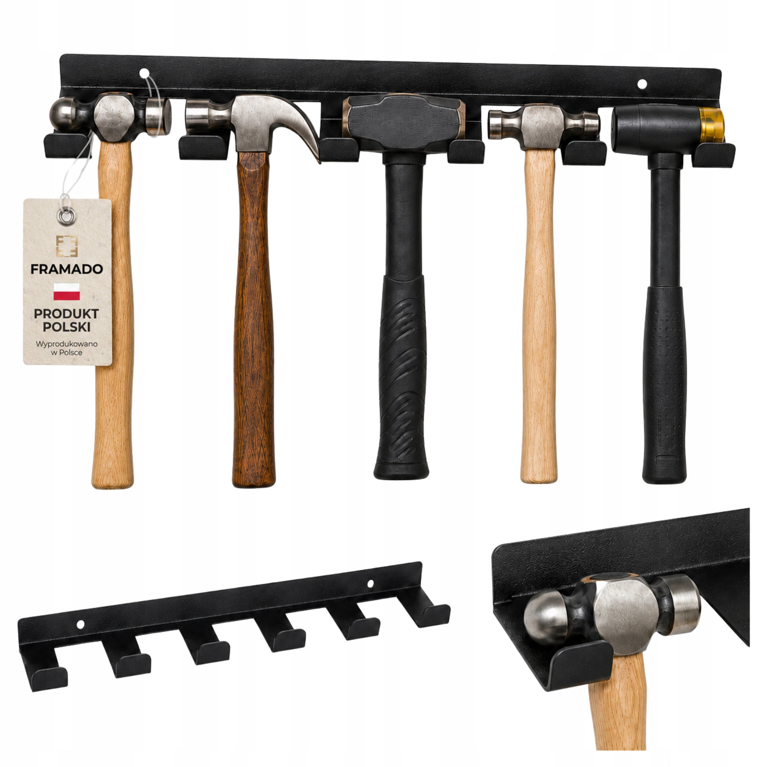 Hammer Organizer Hanger Holder Workshop Shelf Metal Black 40cm PL