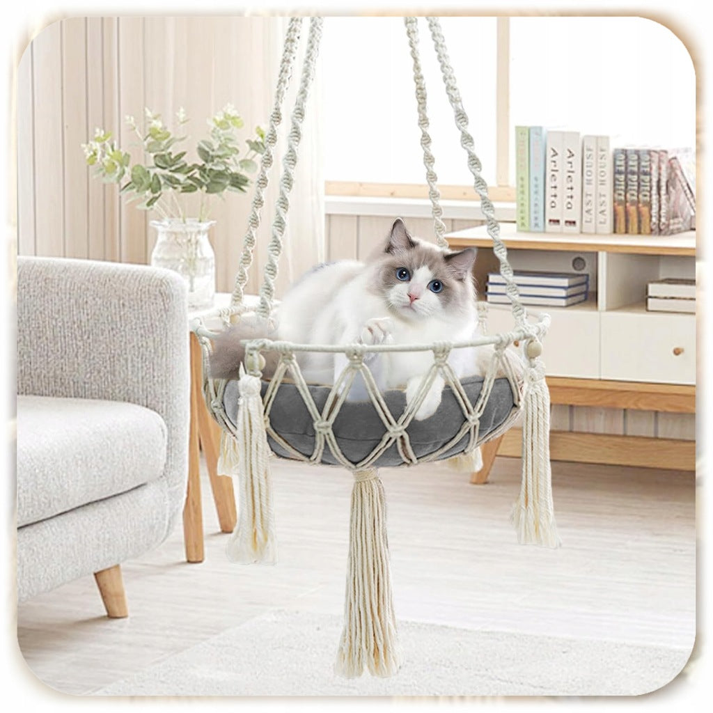 Hammock Cat Bed Hanging Boho Macrame 40x40cm Under Ceiling + Pillow EAN (GTIN) 5904109108634