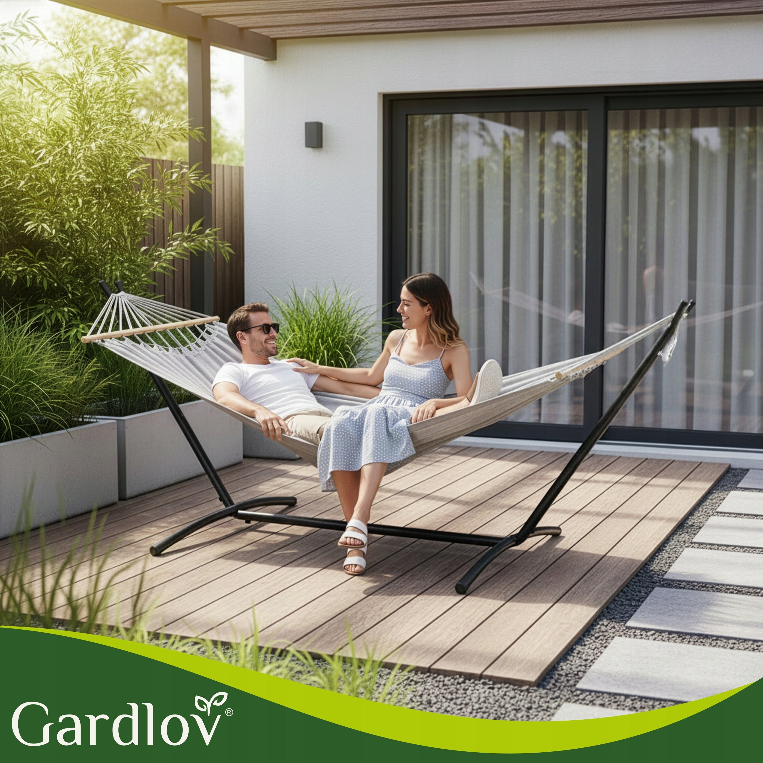 Hammock with Garden Frame Double 200x150cm Strong Iron Stand 250kg Total length 270 cm