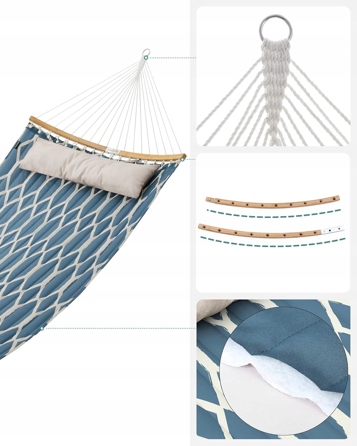 Hammock with bars and quilted pillow 225 kg blue beige 200x140 Manufacturer code GDC034I02