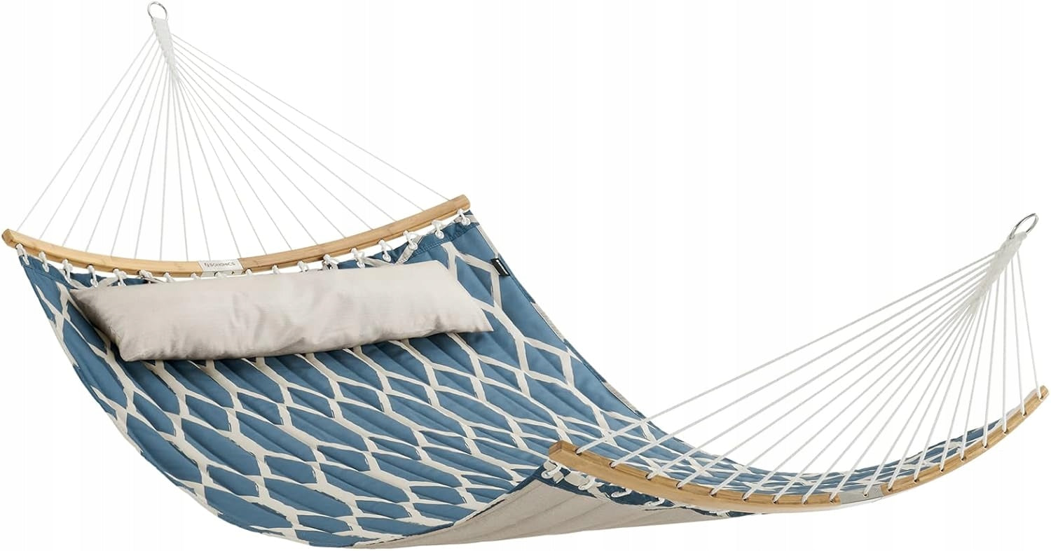 Hammock with bars and quilted pillow 225 kg blue beige 200x140